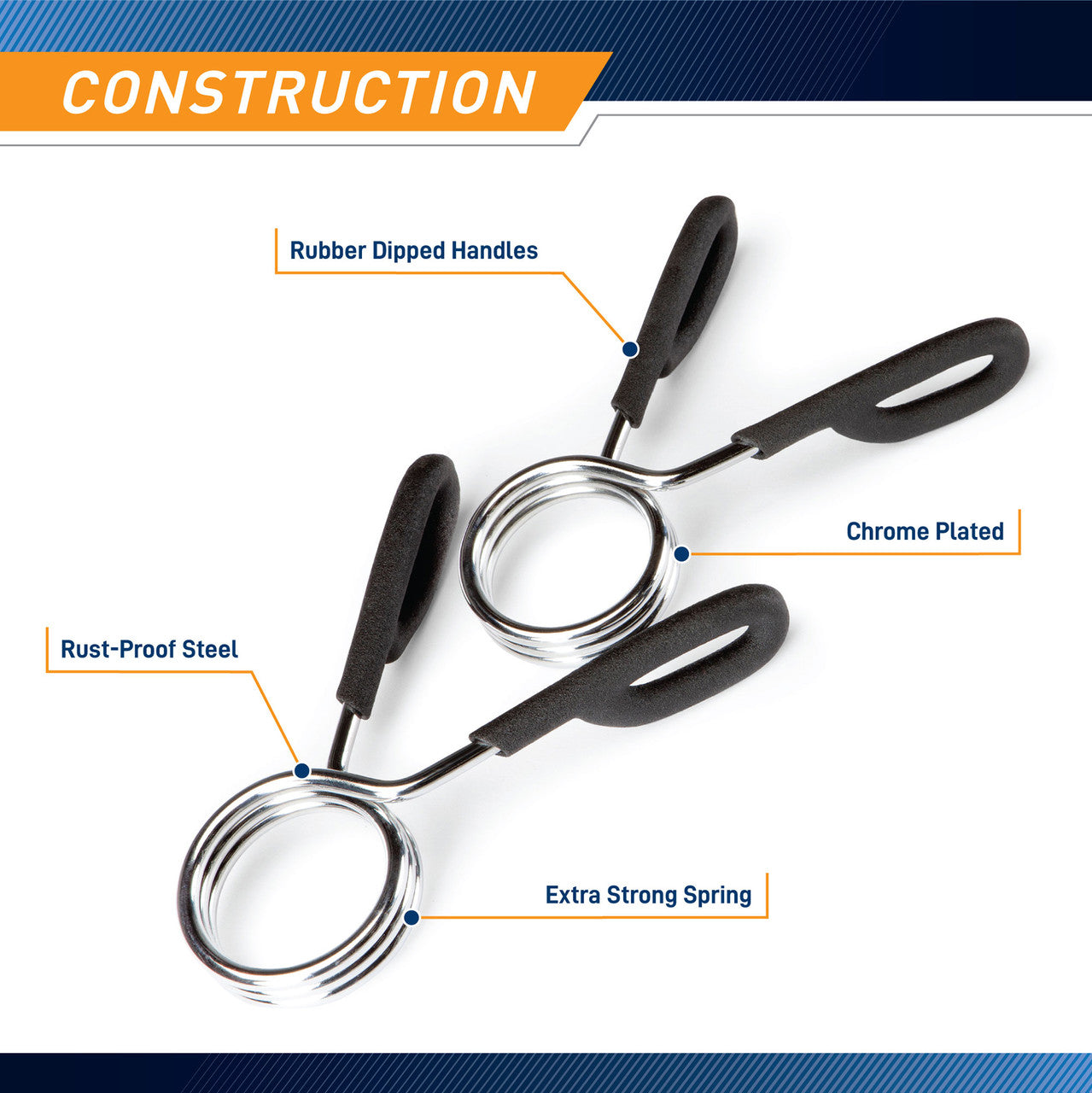 2-Pack Olympic Bar Spring Clip Collars - Marcy OBC 3 Weightlifting Collars for Secure Gym Workouts - Perfect for Powerlifting, CrossFit & Home Gym Training