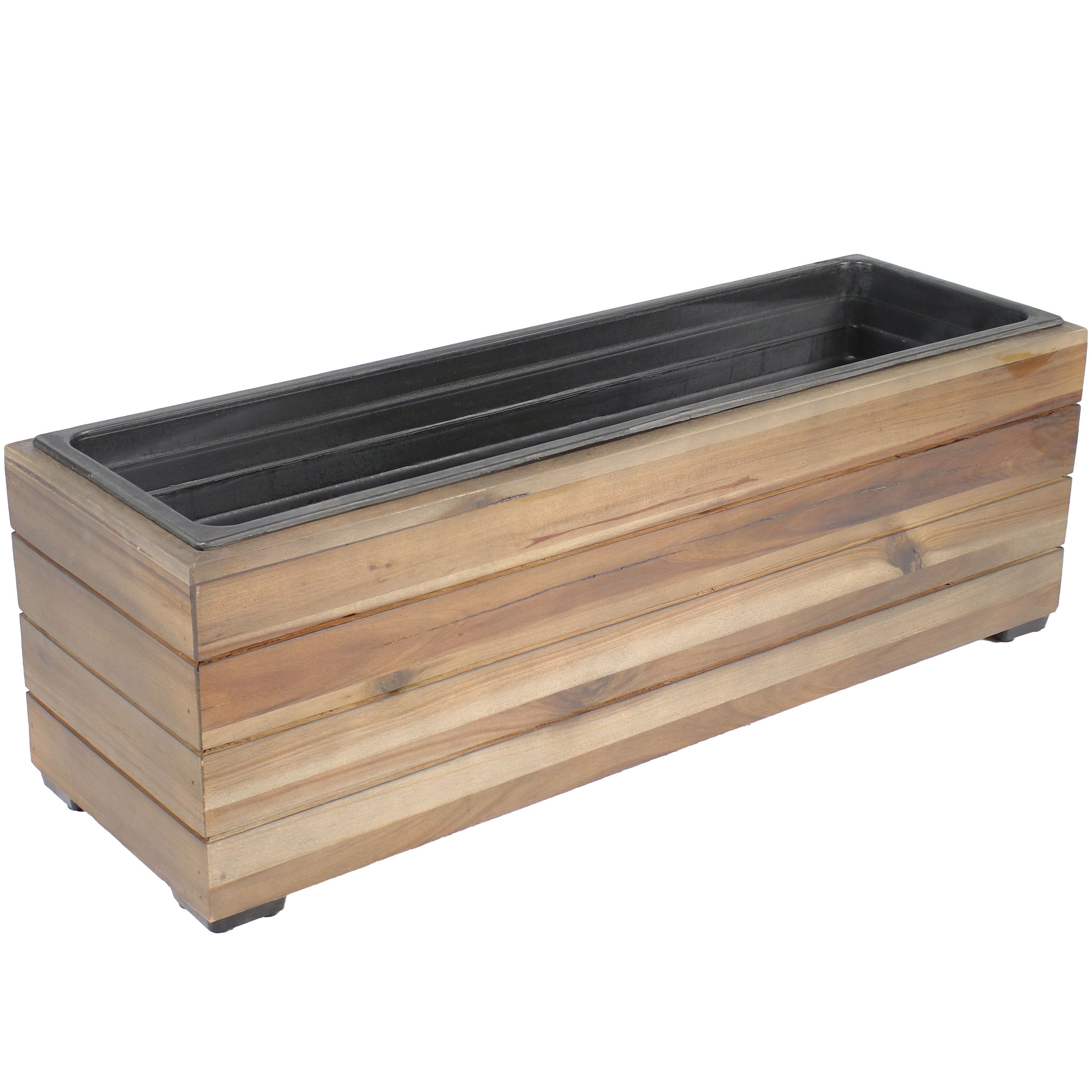 Sunnydaze Rectangular Wood Planter Box with Plastic Liner - Outdoor Garden Decor for Flowers, Herbs & Plants - Perfect for Patio, Deck & Backyard Landscaping