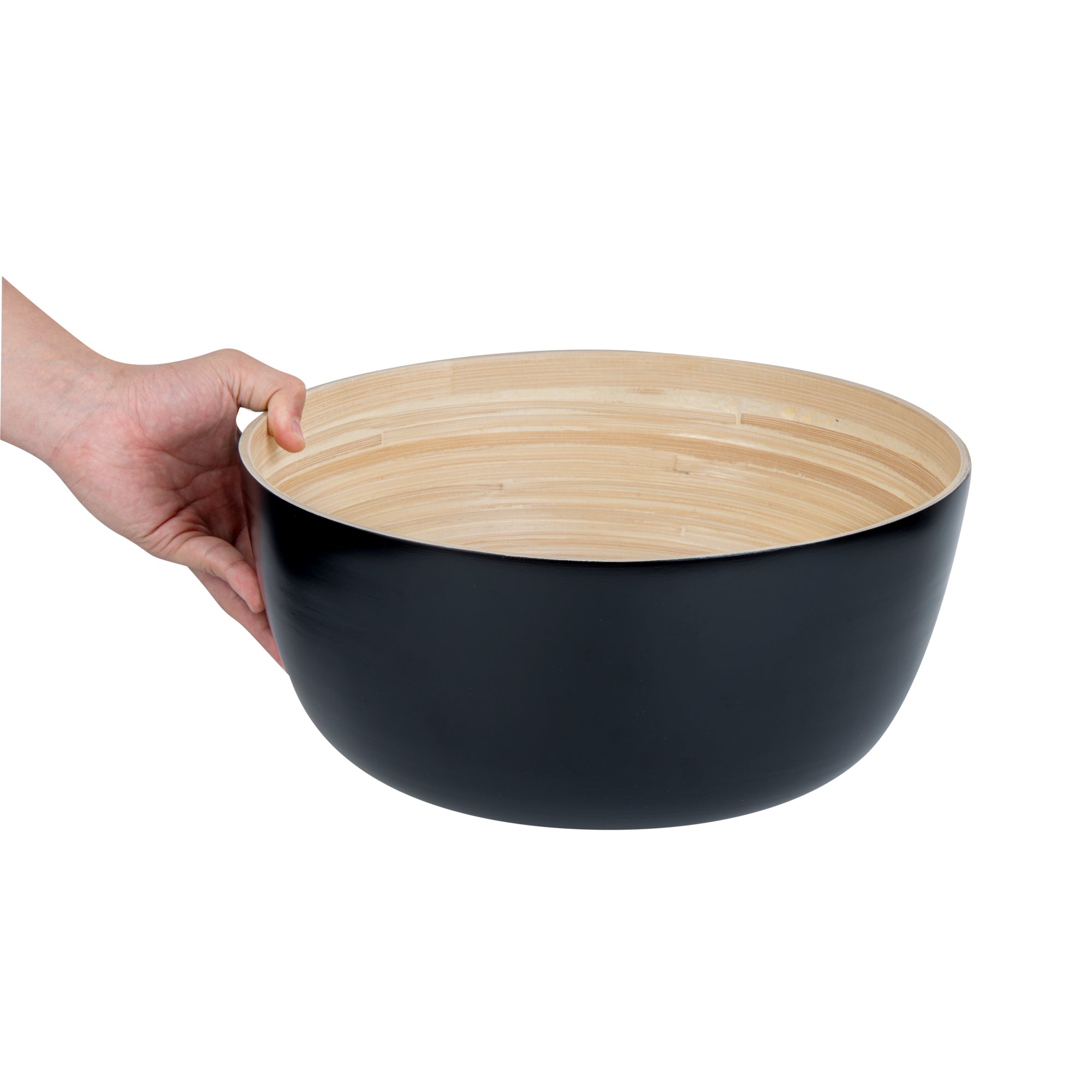 Bambuddha 51 oz Large Round Black Spun Bamboo Salad Bowl - 13.5