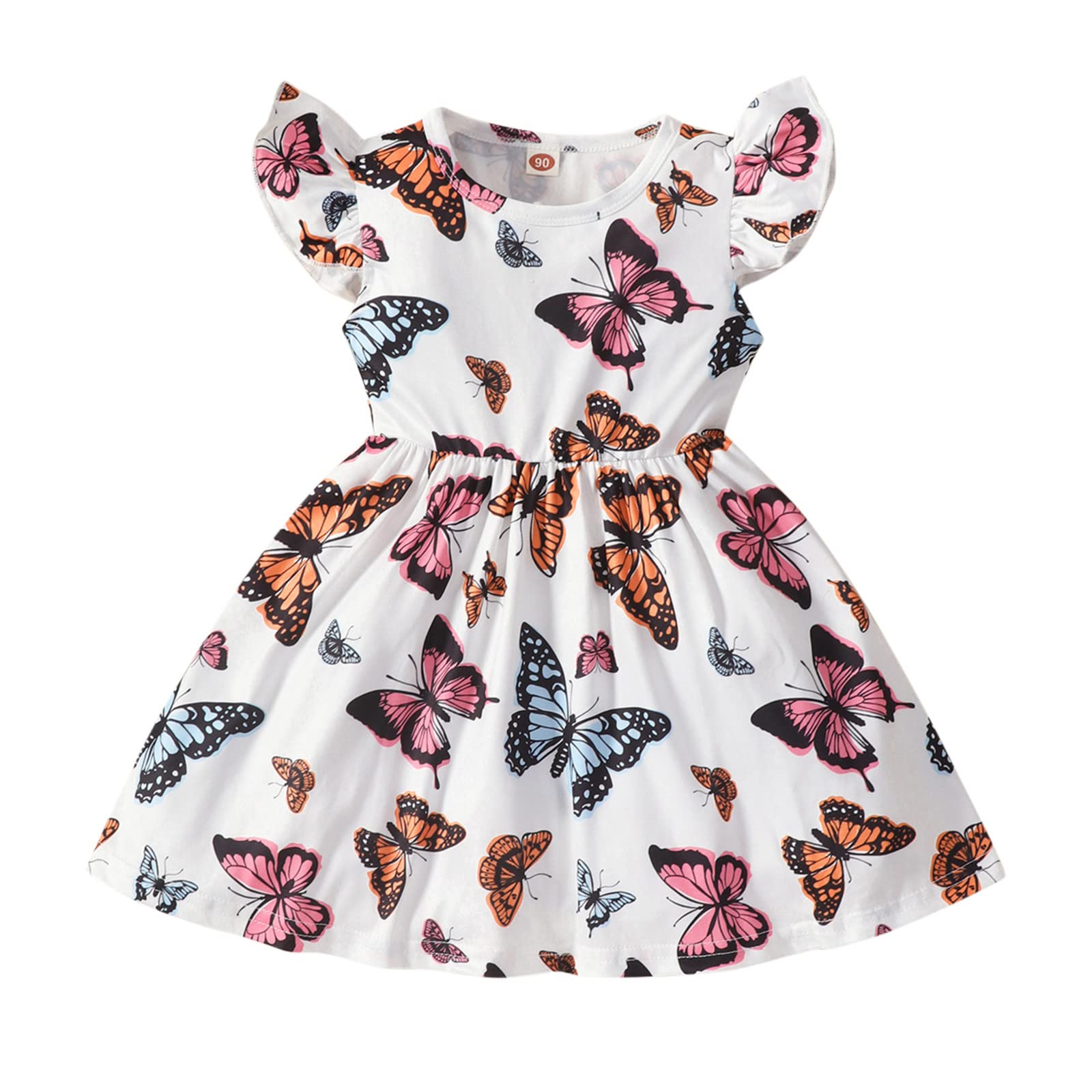 Adorable Baby Girl Clothes - Butterfly Print Toddler Beach Dress with Fly Sleeves (White, 5T) | Perfect for Birthday Parties, Photo Shoots & Summer Outings