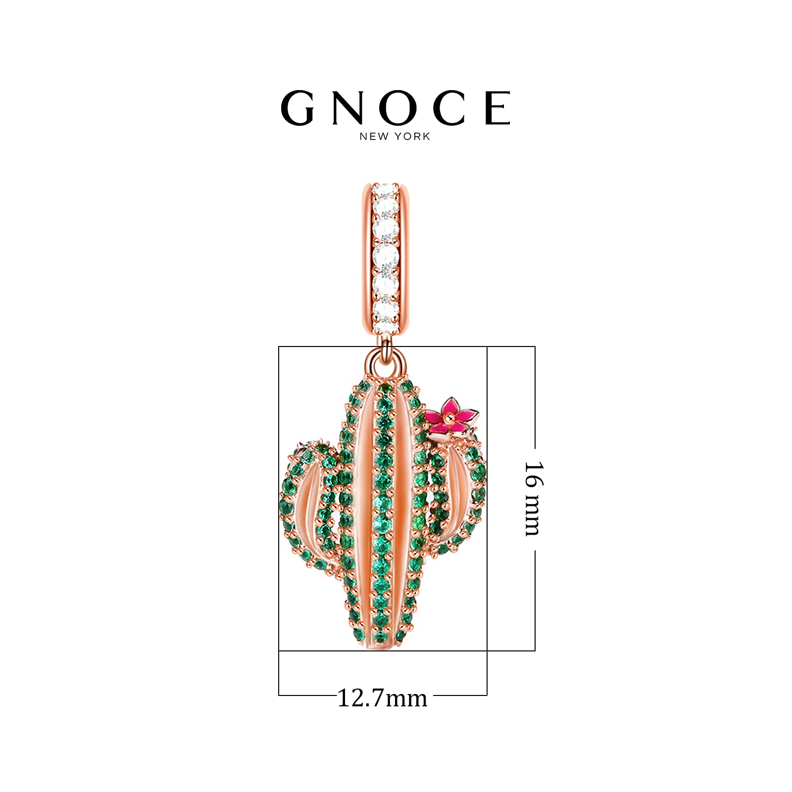 GNOCE 925 Sterling Silver Cactus Charm Beads for Bracelets & Necklaces - Rose Gold Plated with Green Cubic Zirconia, Unconditional Love Dangle Charm - Perfect for Christmas Gifts, Boho Jewelry & Everyday Wear