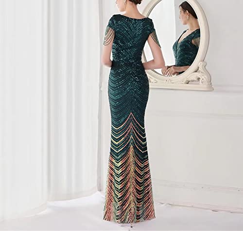 Mordarli Women's V-Neck Sequin Prom Dress Long Formal Evening Gown with Crystal Beading - Perfect for Homecoming, Pageants, and Black Tie Events