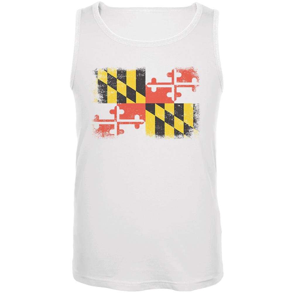 Born and Raised Maryland State Flag Men's Tank Top - White MD Pride Apparel for Summer, Beach & Outdoor Activities