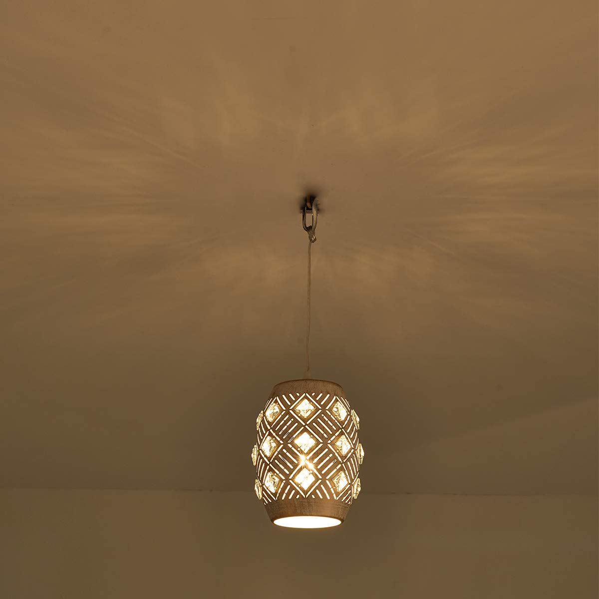 YLONG-ZS 16 FT Plug in Pendant Light with Dimmer Switch - Boho Hanging Lights for Bedroom, Living Room & Corner Decor (White & Crystal) | Perfect for Cozy Reading Nooks, Dining Areas and Home Office Lighting