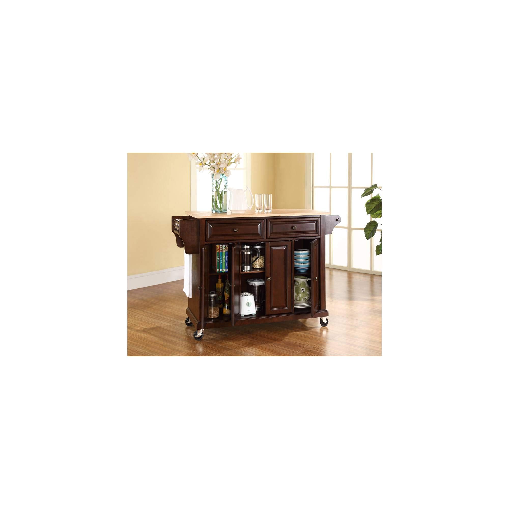 Crosley Wood Top Rolling Kitchen Island Cart with Storage - Microwave Stand, Spice Rack - Mahogany Finish for Modern Farmhouse Kitchens & Small Space Dining Areas