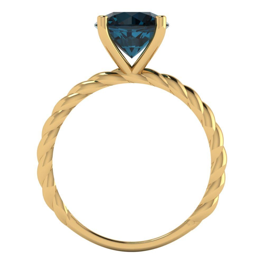 2.1 Carat Round Cut Solitaire Rope Twisted Knot London Blue Topaz Engagement Ring - 18K Yellow Gold Wedding Band for Brides, Anniversary Gift & Special Occasions