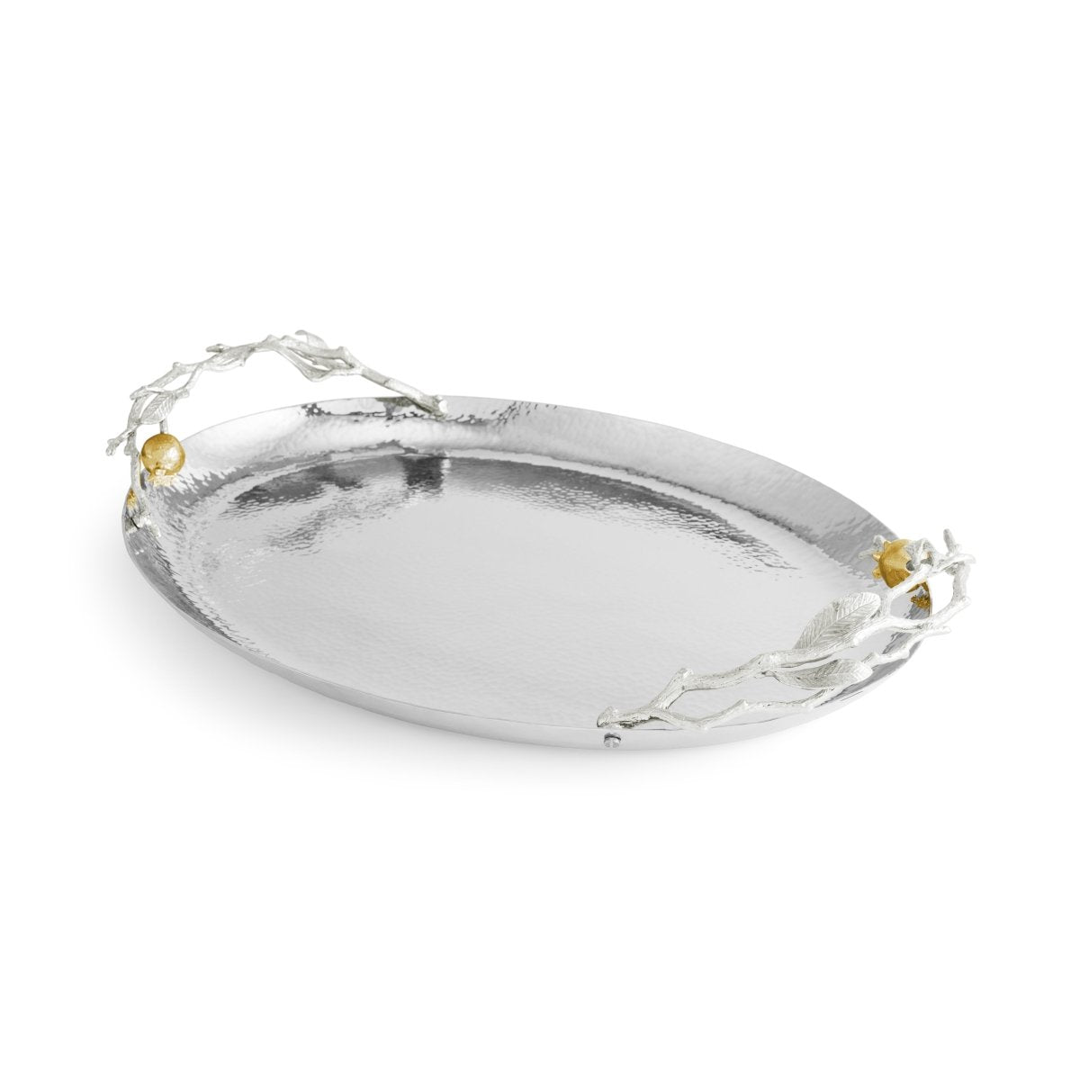 Elegant Pomegranate Silver & Gold Oval Tray - Perfect for Home Decor, Gift Giving & Holiday Table Setting