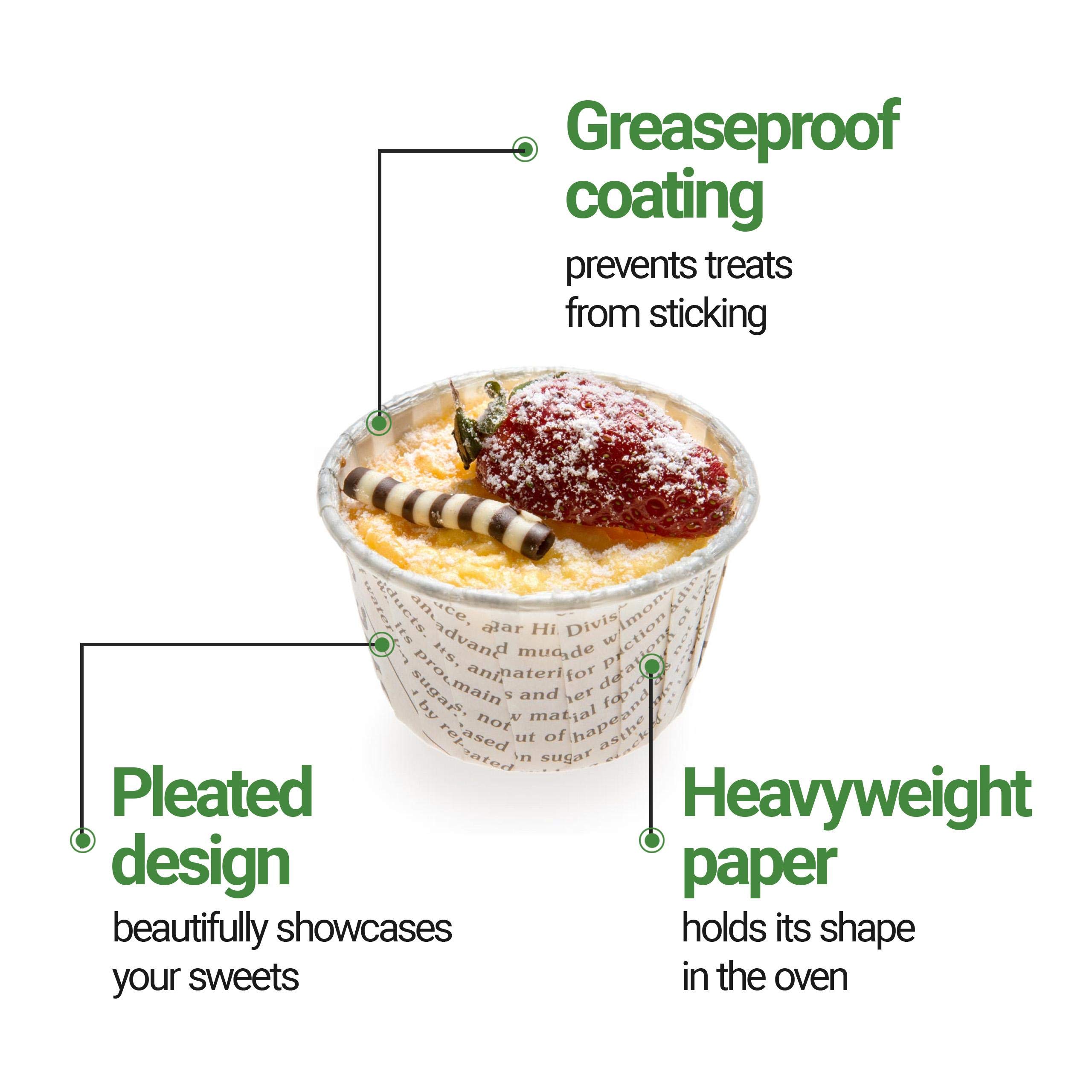 Restaurantware Panificio 1 Ounce Baking Cups - 200 Count Pleated Cupcake Liners | Oven-Safe & Freezer-Safe Black & White Paper Muffin Wrappers | Disposable Newsprint Design for Wedding Parties, Baby Showers & Birthday Celebrations | Perfect for Baking, Dessert Displays & Party Favors