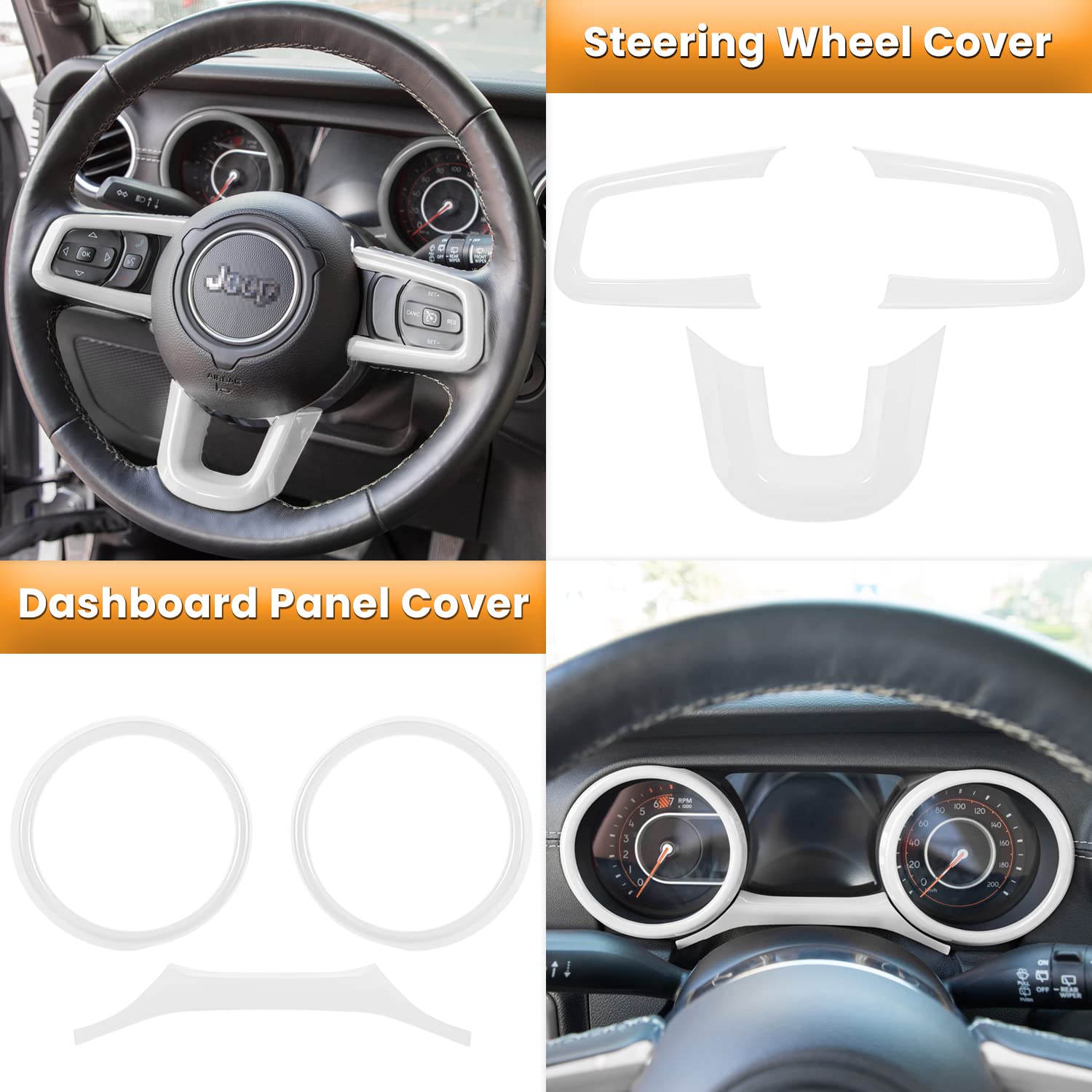 23PCS Full Interior Trim Kit for Jeep Wrangler JL JLU Gladiator JT 2018-2023 - Steering Wheel, Door Handle, AC Vent, Cup Holder, Reading Light & Headlight Gear Cover (White) | Premium Car Interior Accessories for Style & Protection