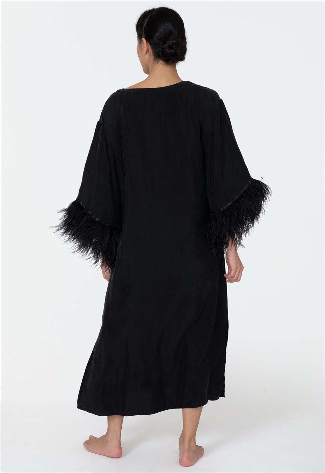 Elegant Black Swan Caftan Dress for Women - Boho Chic Loose Fit Maxi Dress for Beach, Vacation & Summer Wear