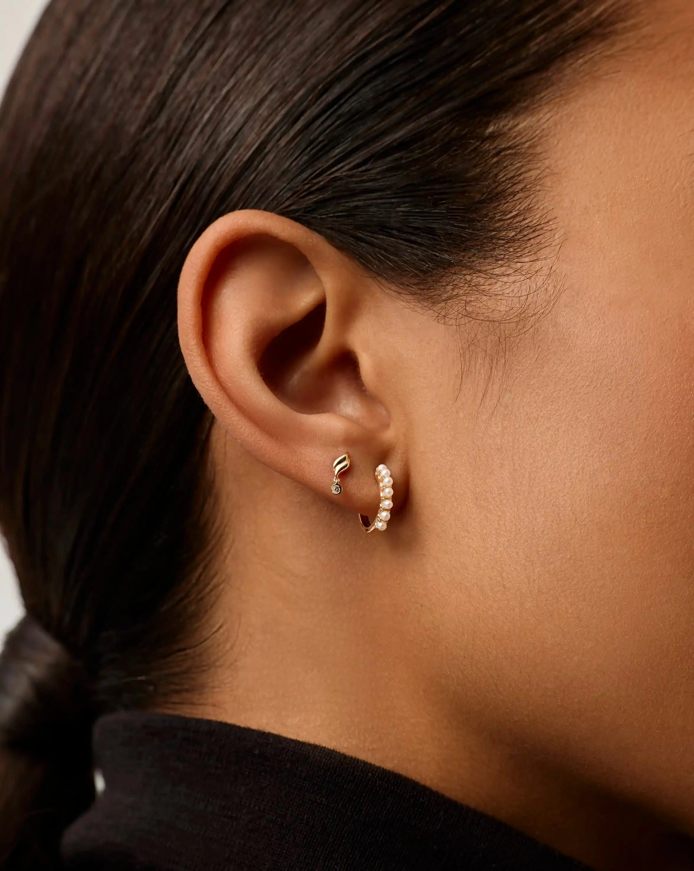 14K Solid Gold Single Stud Earrings with Diamond - Minimalist Fine Jewelry for Women - Perfect for Everyday Wear, Gifts & Special Occasions
