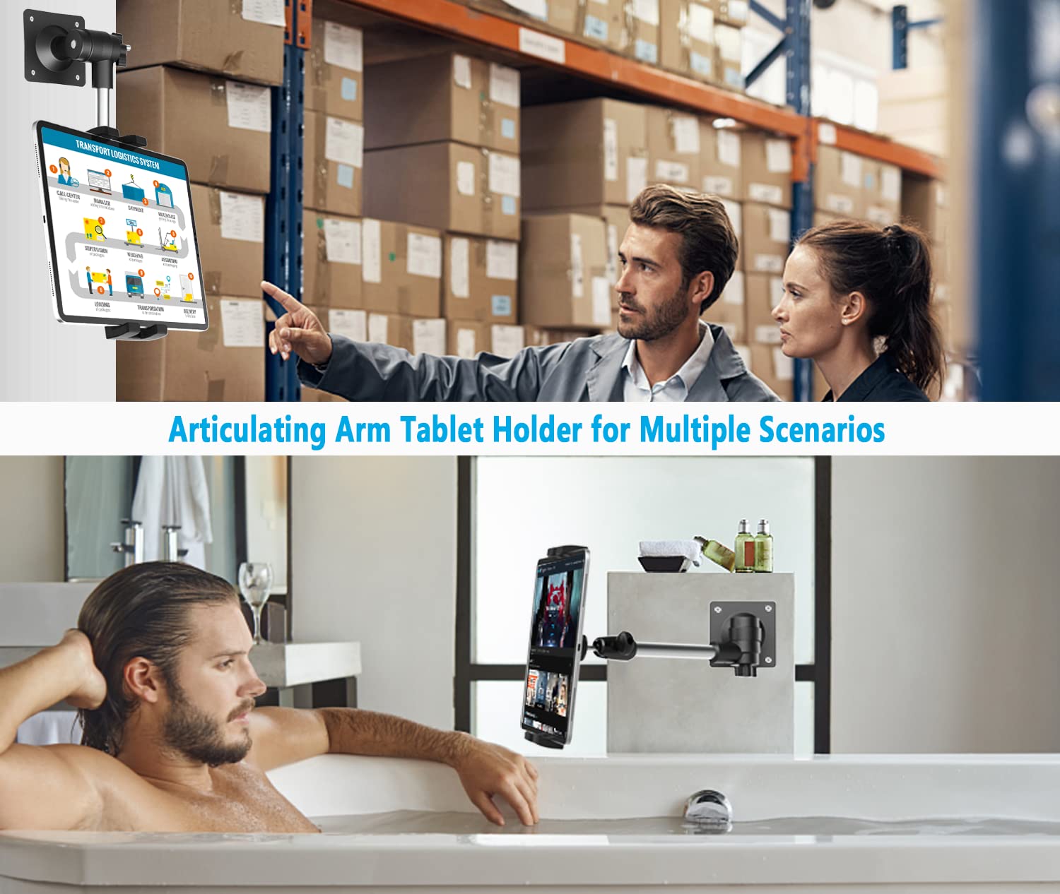 Woleyi Adjustable Metal iPad Holder Stand - Stable & Flexible Mount for iPad Pro/Air/Mini, Galaxy, Fire Tablets & Phones (4-12.9 Inch) - Perfect for Shower, Bedroom, Kitchen & Office Use