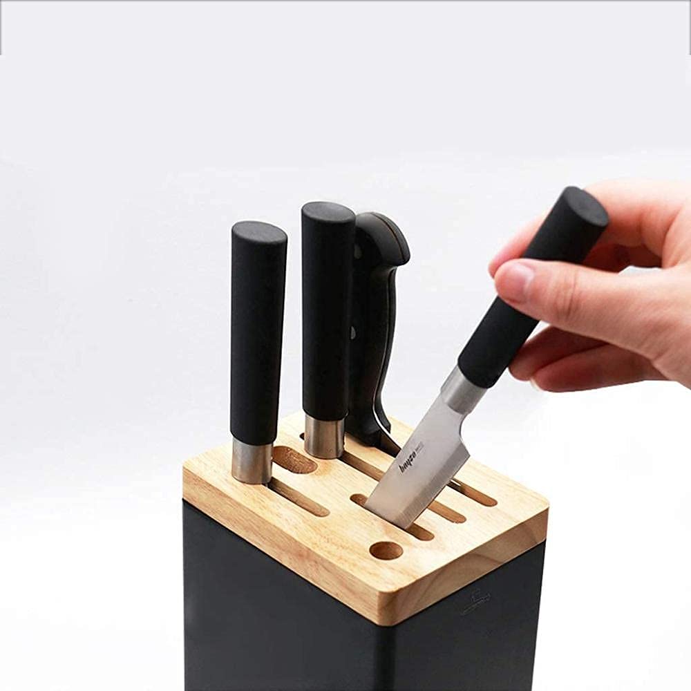 Premium Wooden Knife Block with Cover - 12-Slot Knife Holder for Kitchen Utensil Storage - Stylish Black Knife Stand for Countertop Organization | Perfect for Home Chefs & Professional Kitchens