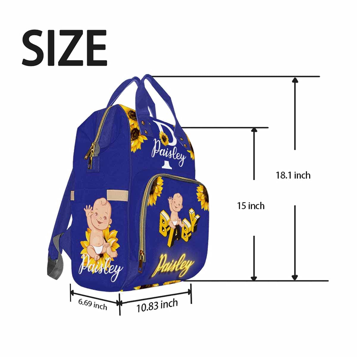 **Personalized Floral Diaper Backpack - Custom Name Monogram Sunflower Nursing Bag for Moms, Waterproof Multifunctional Baby Travel Daypack (Ideal for Outings, Hospital Visits & Baby Showers)**