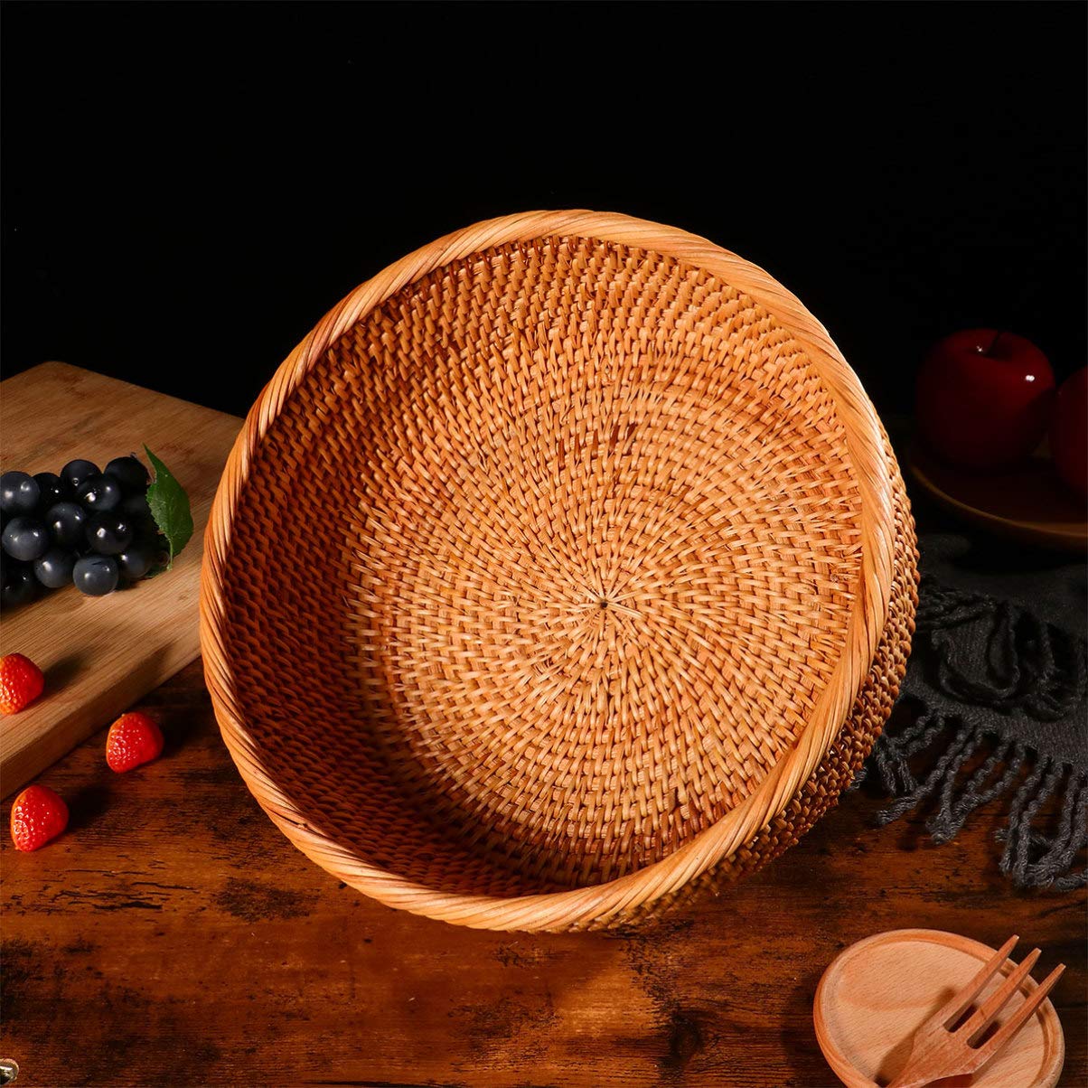 1pc Hemoton Rattan Woven Storage Basket - Multi-Purpose Box Organizer for Fruits, Sundries & Home Decor | Perfect for Kitchen, Bathroom & Living Room Organization