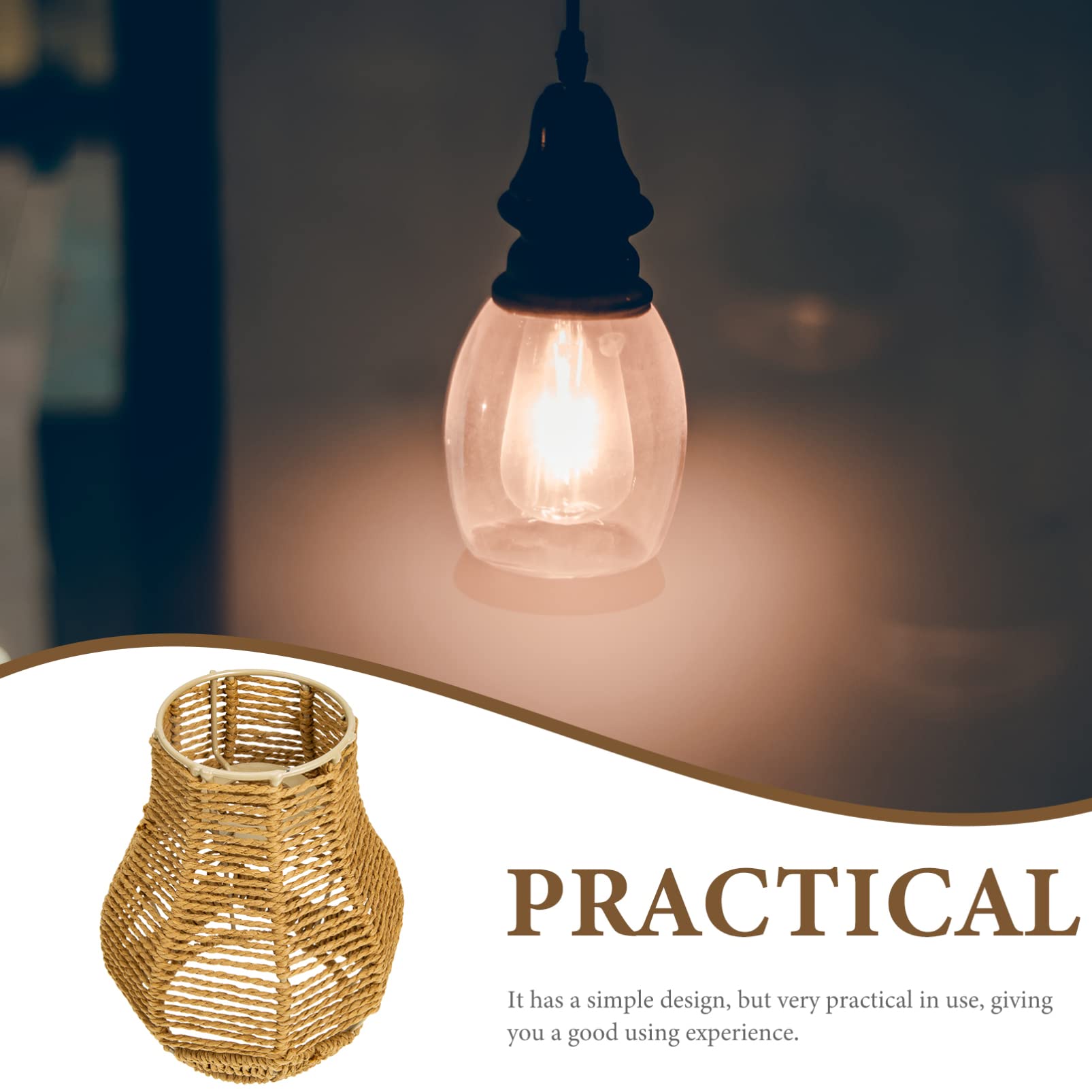 Rattan Pendant Lamp Shade - Natural Wicker Replacement Shade for Hanging Chandeliers - 6.5