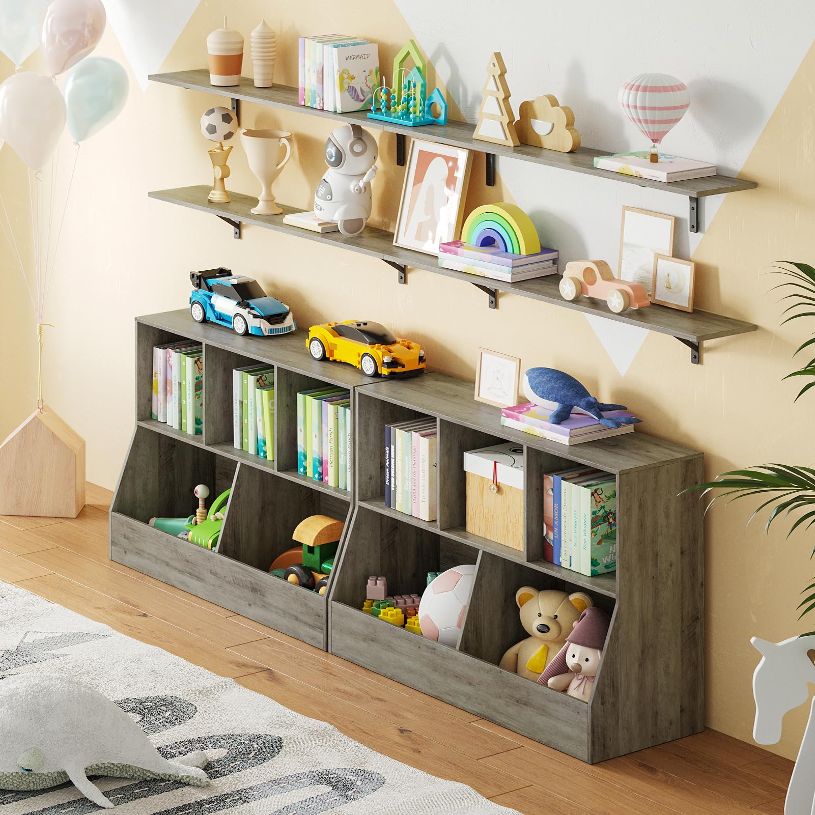 DINZI LVJ 5-Cubby Wooden Toy Storage Organizer & Kids Bookshelf - Gray Wash Toy Cabinet for Playroom, Bedroom, Nursery - Perfect for Organizing Toys, Books & School Supplies (43.3