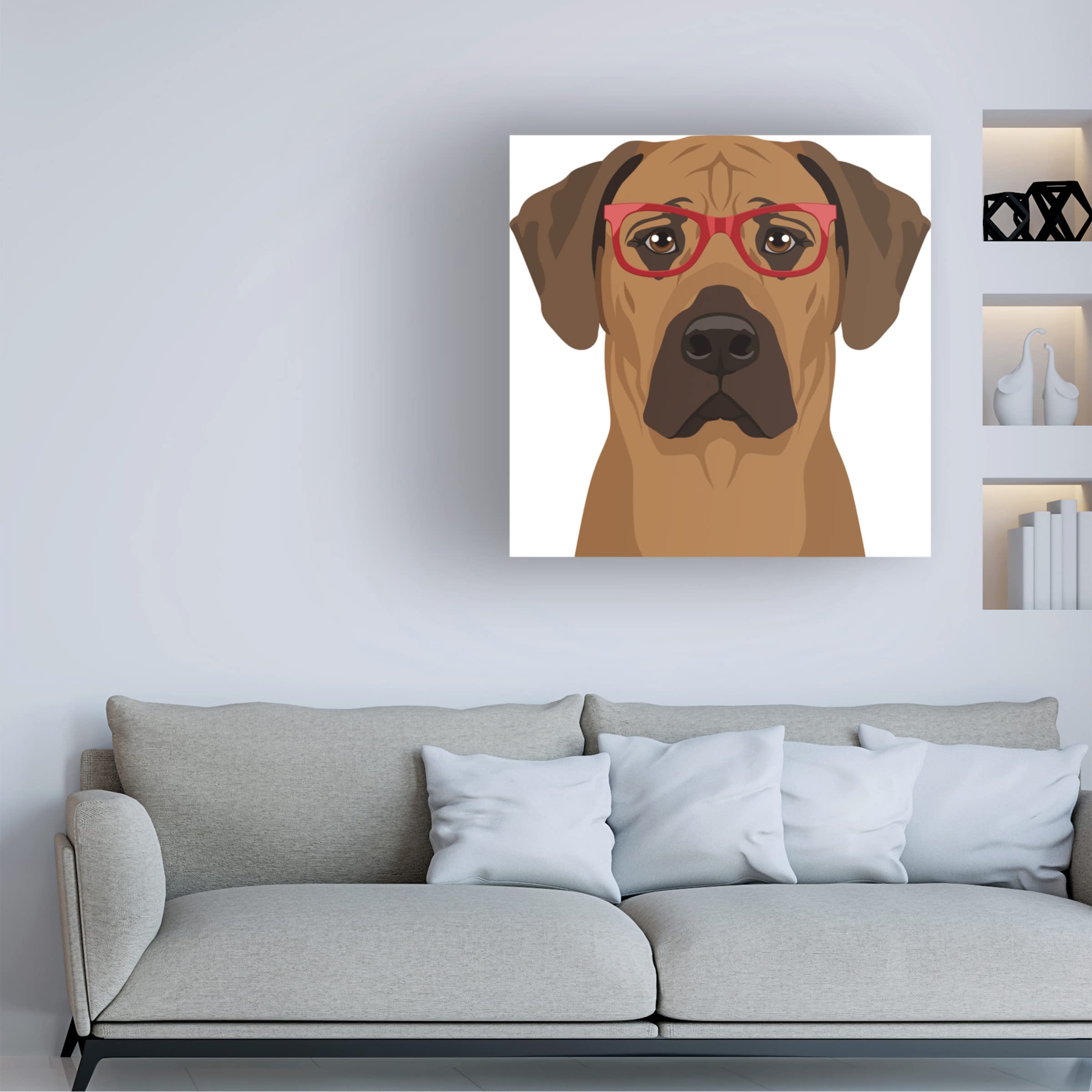 Trademark Fine Art 'Rhodesian Ridgeback Wearing Hipster Glasses' Canvas Wall Art - Unique Dog Portrait for Modern Home & Office Decor