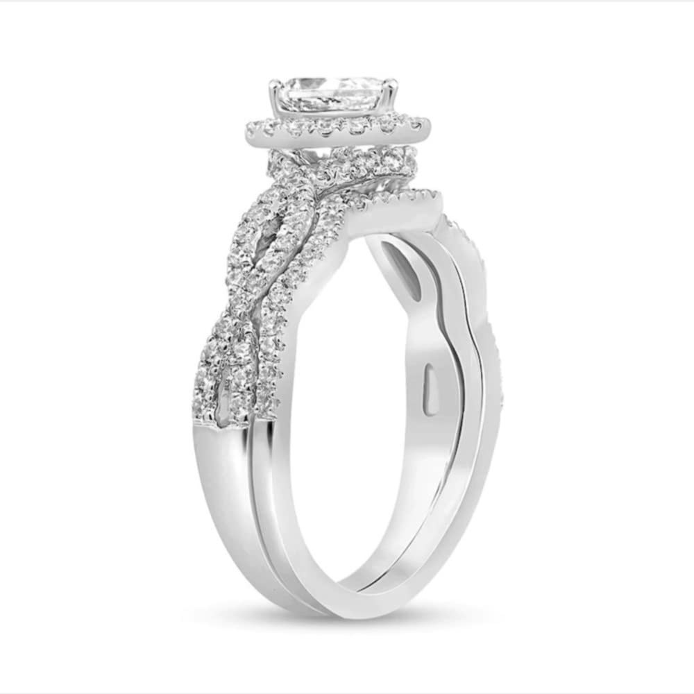 1.3 Carat Moissanite Halo Engagement Ring & Wedding Band Set for Women - 925 Sterling Silver Pear-Shaped Twist Bridal Jewelry Set (Size 4-12) - Perfect for Proposals, Anniversaries & Special Occasions