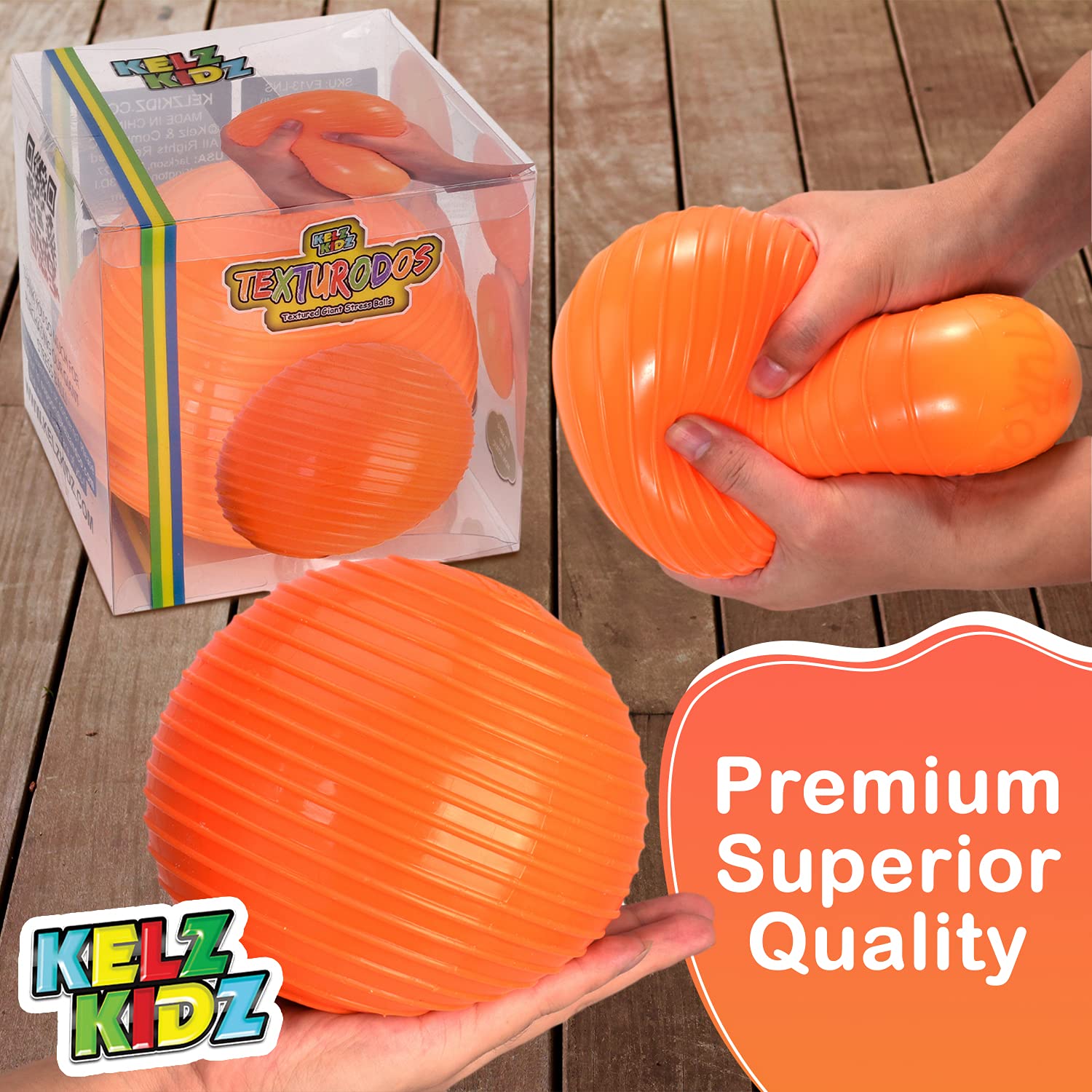 KELZ KIDZ® TEXTURODOS® Giant Textured Squishy Stress Ball - Sensory Fidget Toy for Kids & Adults with Anxiety Relief, Therapy Needs - Perfect Gift for Squishy Lovers (Great for Home, Office & Classroom Use)