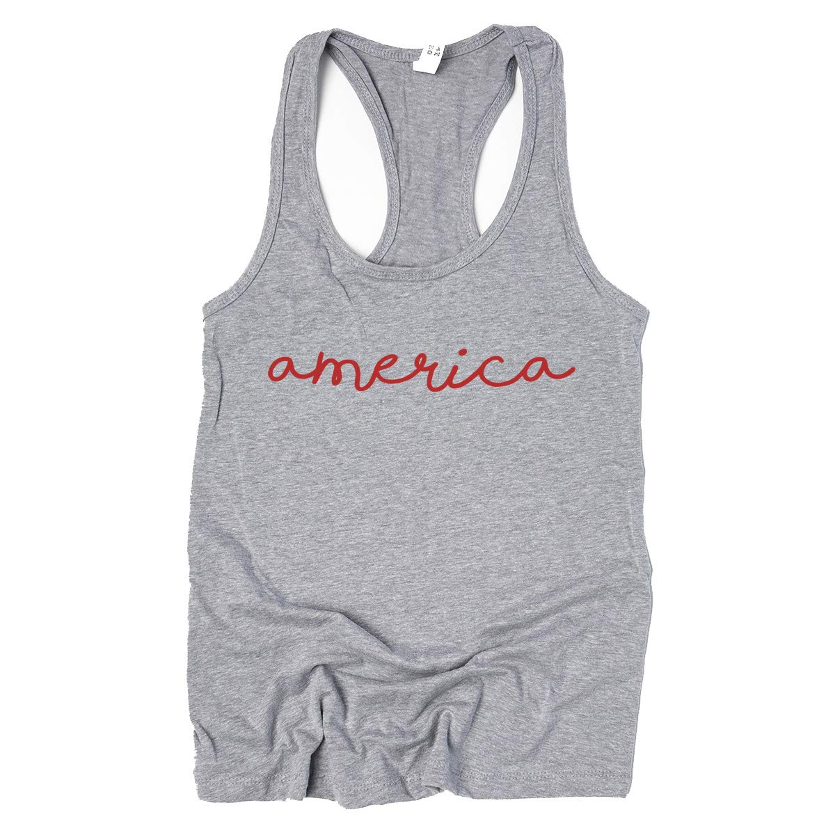 Simply Sage Market America - Women's Patriotic Cursive Racerback Tank Top - Perfect for 4th of July, Memorial Day & Summer Outdoor Events
