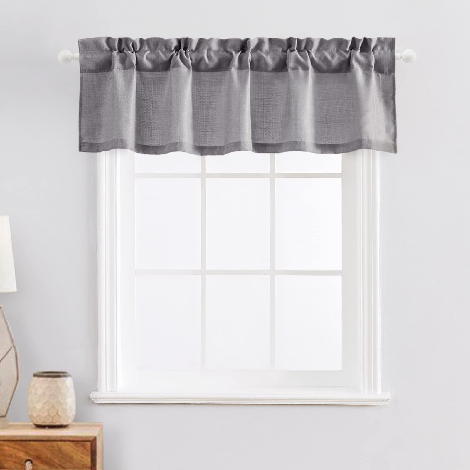 Valea Home Semi-Sheer Linen Kitchen Window Valance - Rod Pocket Curtain Valance, Rustic Home Décor, 56 x 16 Inches, Grey - Perfect for Farmhouse, Cottage & Country Style Kitchens