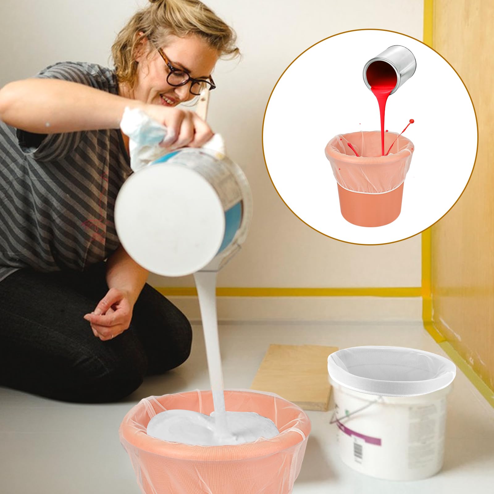 30 Pieces 1 Gallon White Paint Strainer Bags - Fine Mesh Filter Bags with Elastic Drawstring for Paint, Gardening, and DIY Projects - Disposable Bucket Strainers for Smooth Paint Application and Soil Sifting