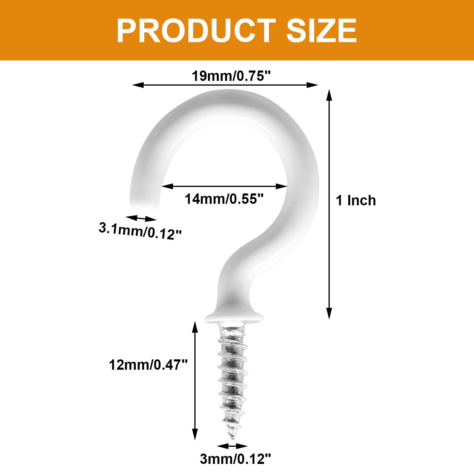 60 Pcs 1 Inch White Ceiling Cup Hooks with Self-Tapping Screws - Heavy Duty Hanging Hooks for Plants, Lights & Home Decor - Perfect for Indoor & Outdoor Use