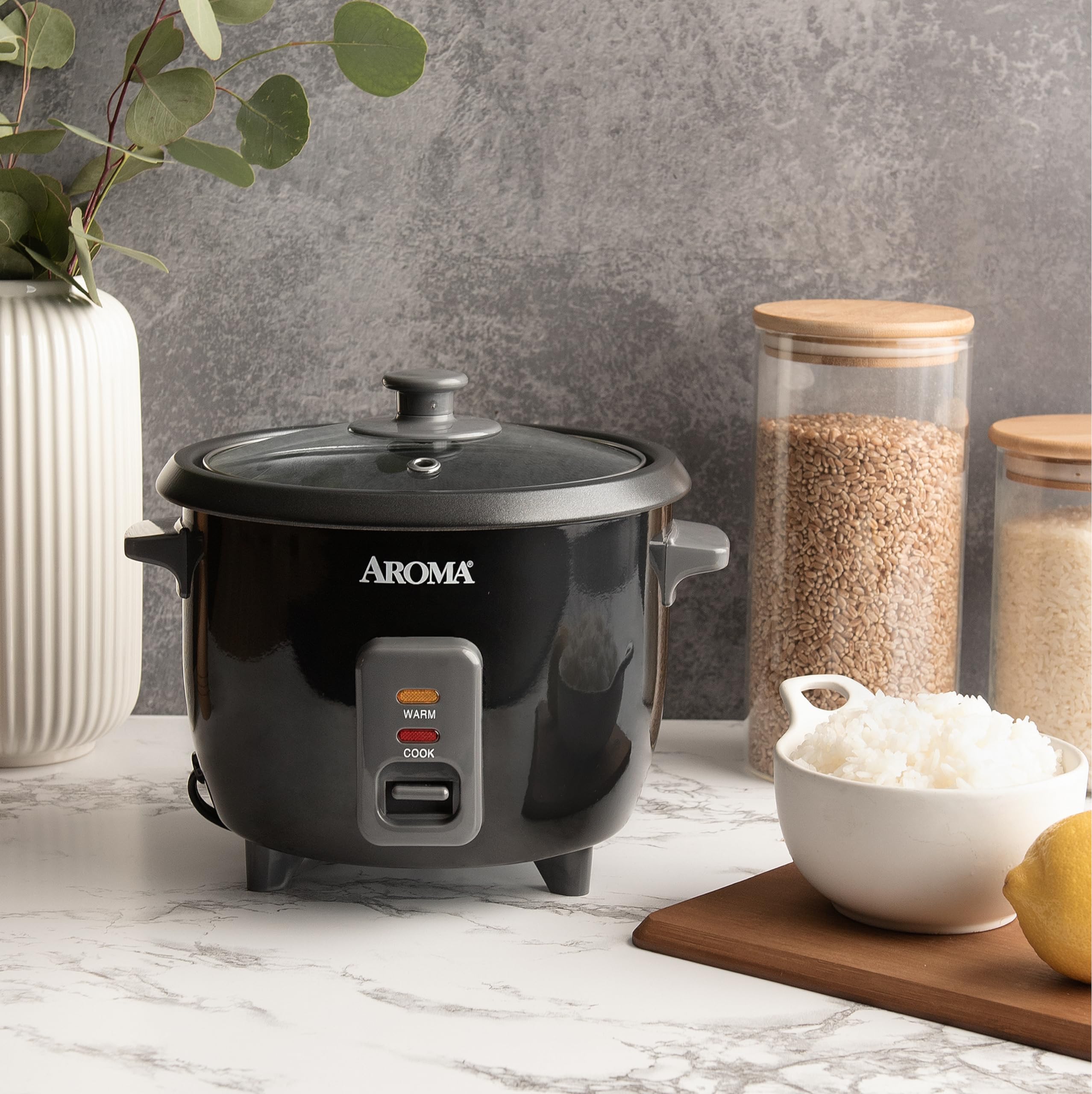 Aroma Housewares 1.5Qt. Rice & Grain Cooker (ARC-363NGB) - Black, 6-Cup Cooked / 3-Cup Uncooked Capacity | Perfect for Rice, Quinoa, Oatmeal & More | Ideal for Small Kitchens, Dorms & Office Use