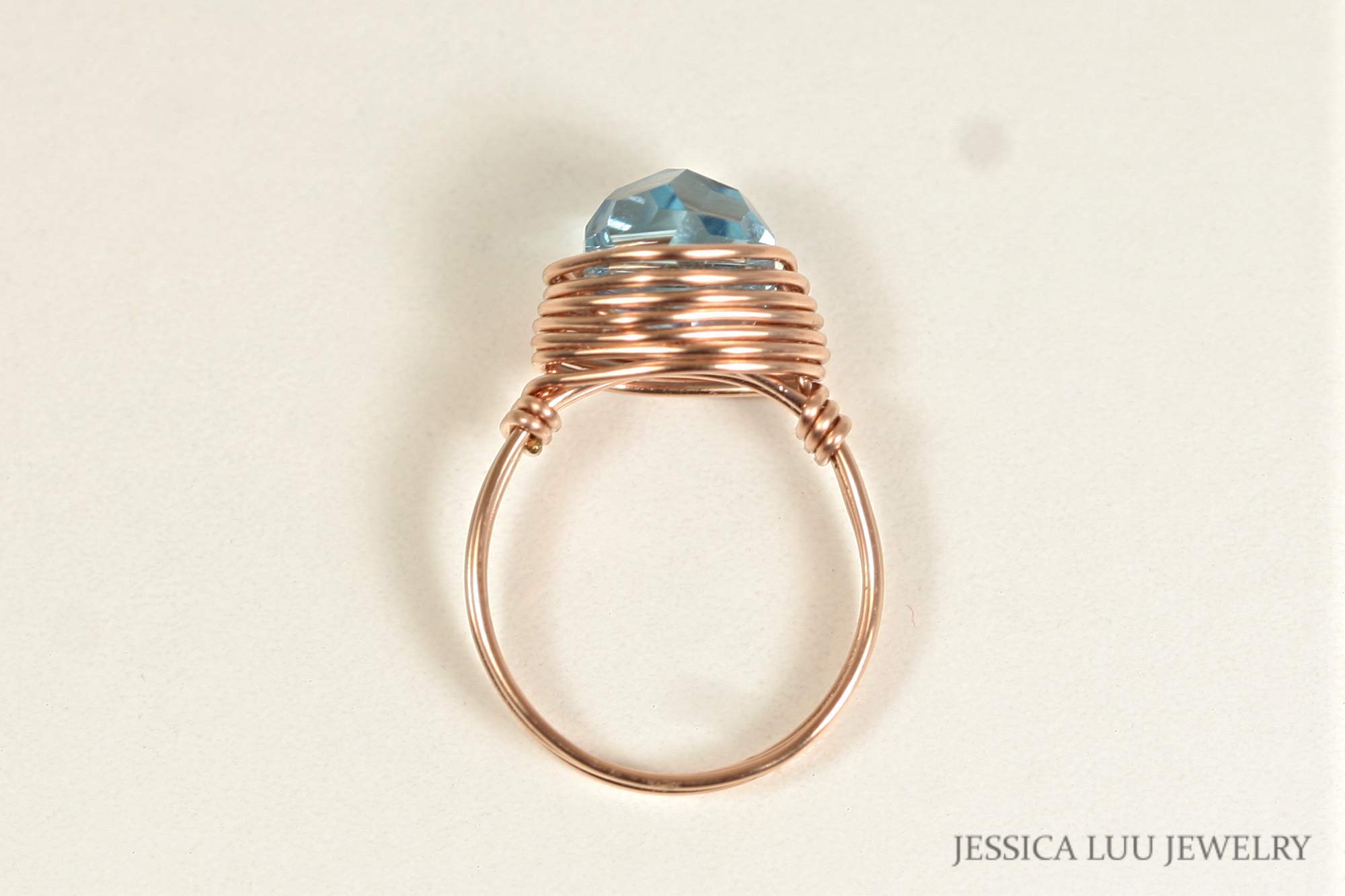 Rose Gold Aquamarine Blue Crystal Solitaire Ring - Handmade Jewelry for Women - Elegant Engagement, Wedding, Anniversary Gift - Perfect for Special Occasions & Everyday Wear