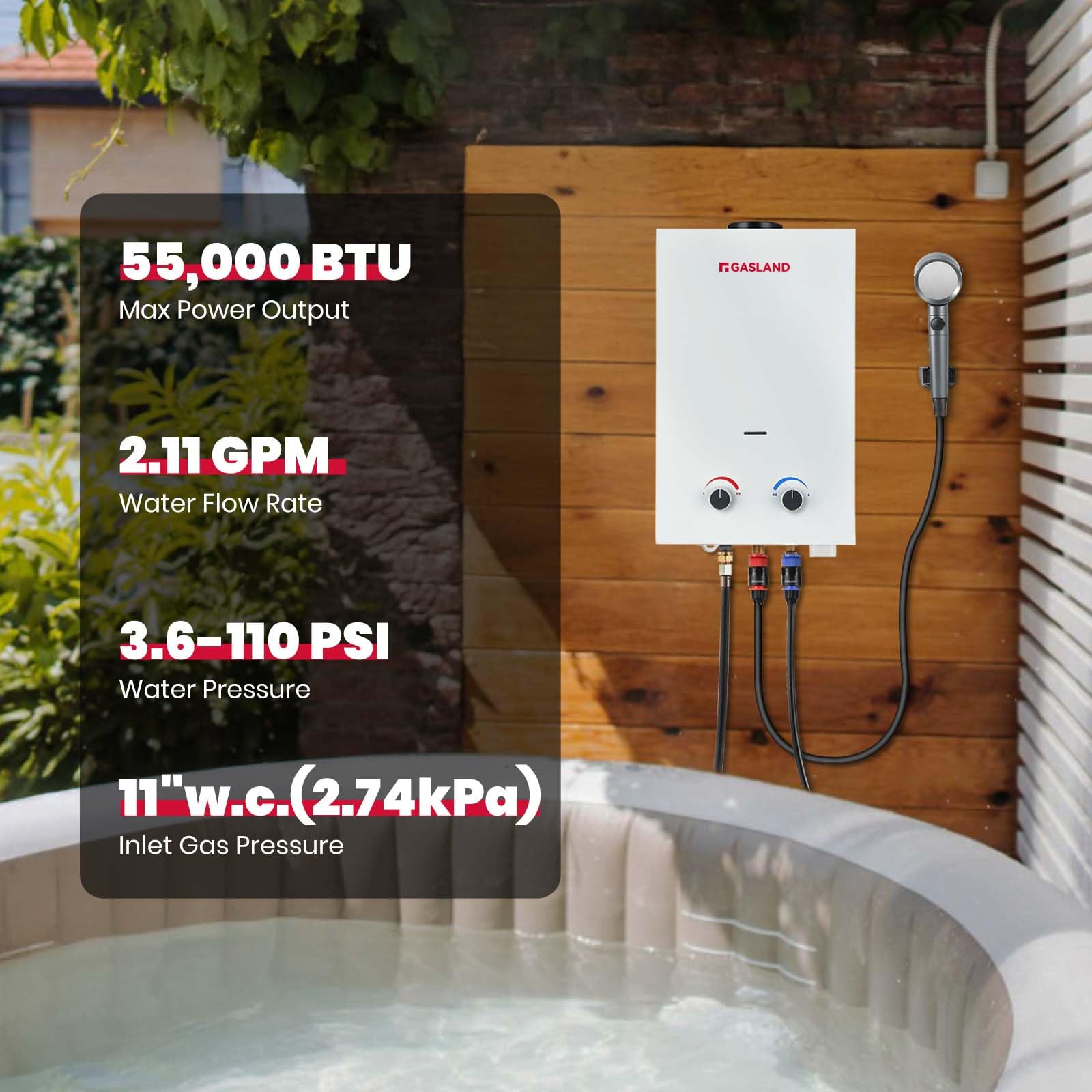 **GASLAND BS211 8L Portable Propane Water Heater - 2.11 GPM Instant Hot Water for RV, Camping & Outdoor Use | Overheating Protection & Easy Installation**