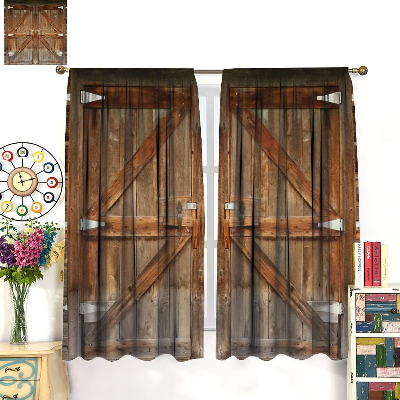Rustic Barn Door Curtains - Farmhouse Style Rod Pocket Window Drapes 84x84 Inch, Blackout Curtains for Living Room & Bedroom (Boys' Room Decor) - Perfect for Home, Apartment, and Dorm Room Privacy