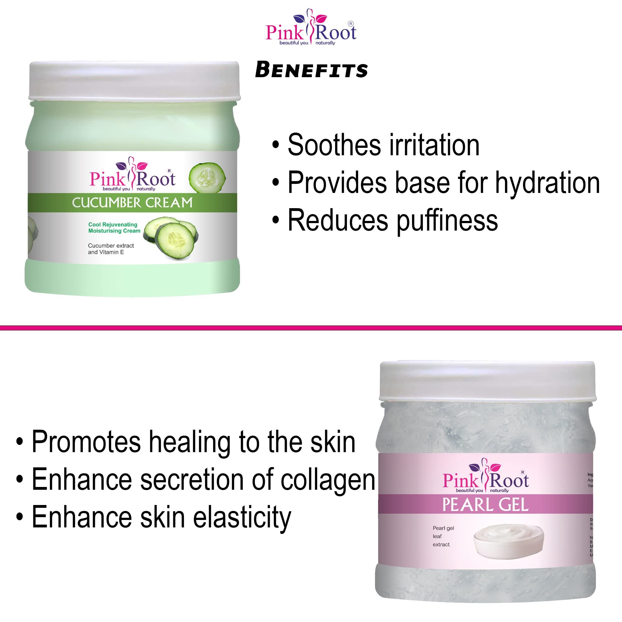 Pink Root Cucumber Cream 500g with Pearl Gel 500g - Brightening & Hydrating Skincare Set for Face & Body Care | Perfect for Dry Skin & Night Routine