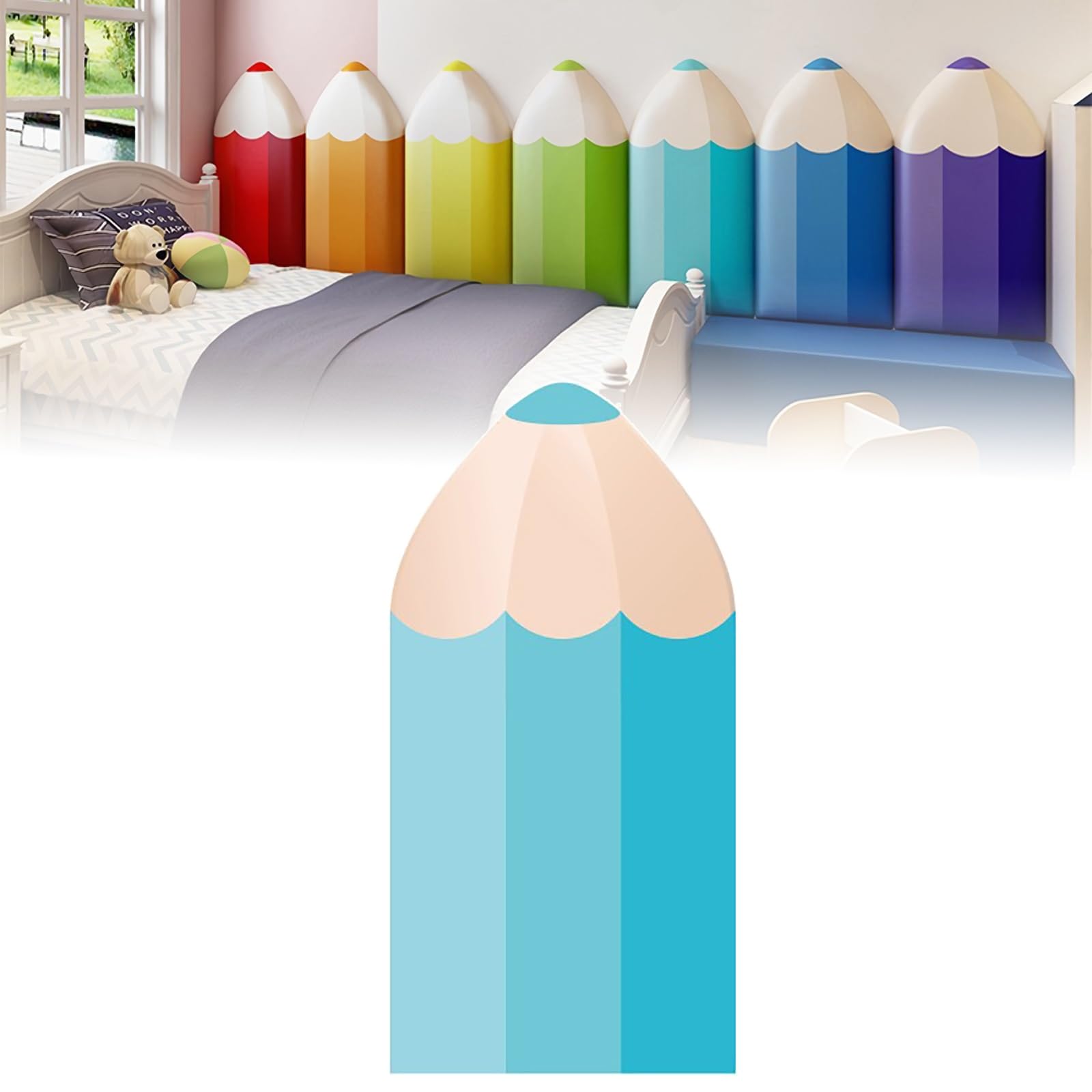 3D Anti-Collision Wall Stickers for Kids - 1.8cm Thick Pencil-Shaped Wall Padding, DIY PU Self-Adhesive Waterproof Wall Protector for Bedroom, Nursery & Playroom (30x60cm, Blue) - Perfect for Child Safety & Room Decoration
