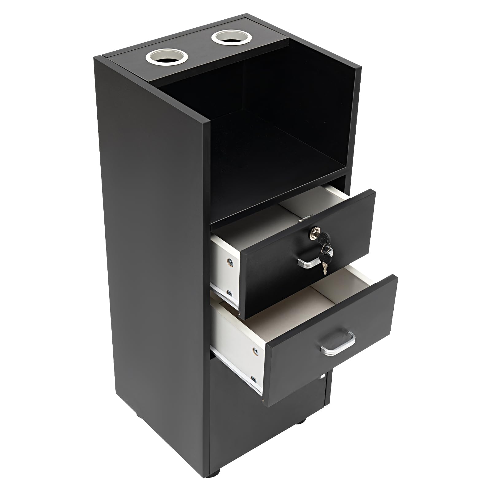 5-Tier Barber Station Storage Cabinet with 2 Drawers & Hair Dryer Holders - Professional Salon Hair Stylist Utility Organizer for Tools & Accessories - Perfect for Home & Commercial Barber Shops, Black