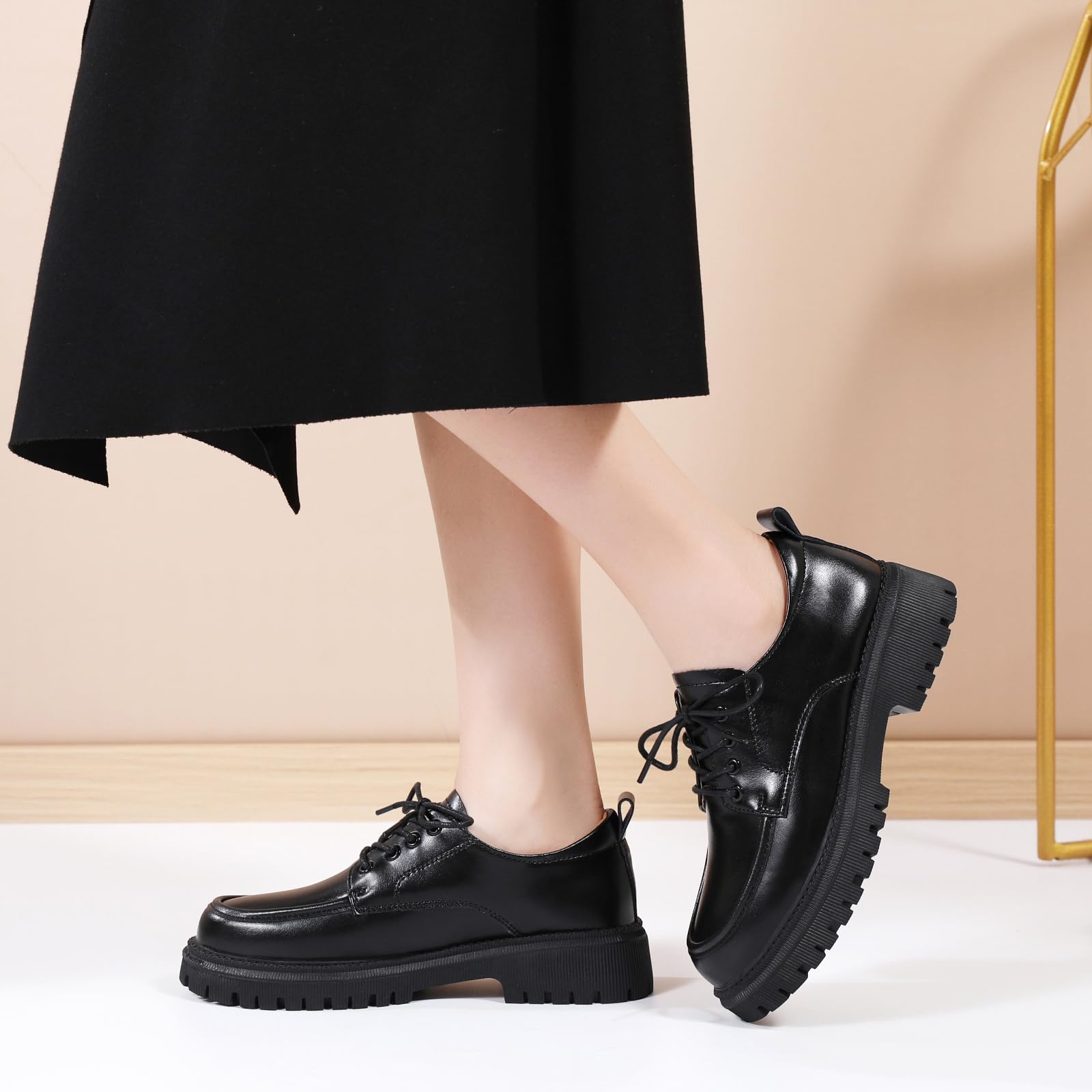 Stylish Black Oxford Shoes for Women - Platform Chunky Heel Patent Leather Business Casual Work Shoes | Comfortable & Classic Design for Office, Party & Daily Wear