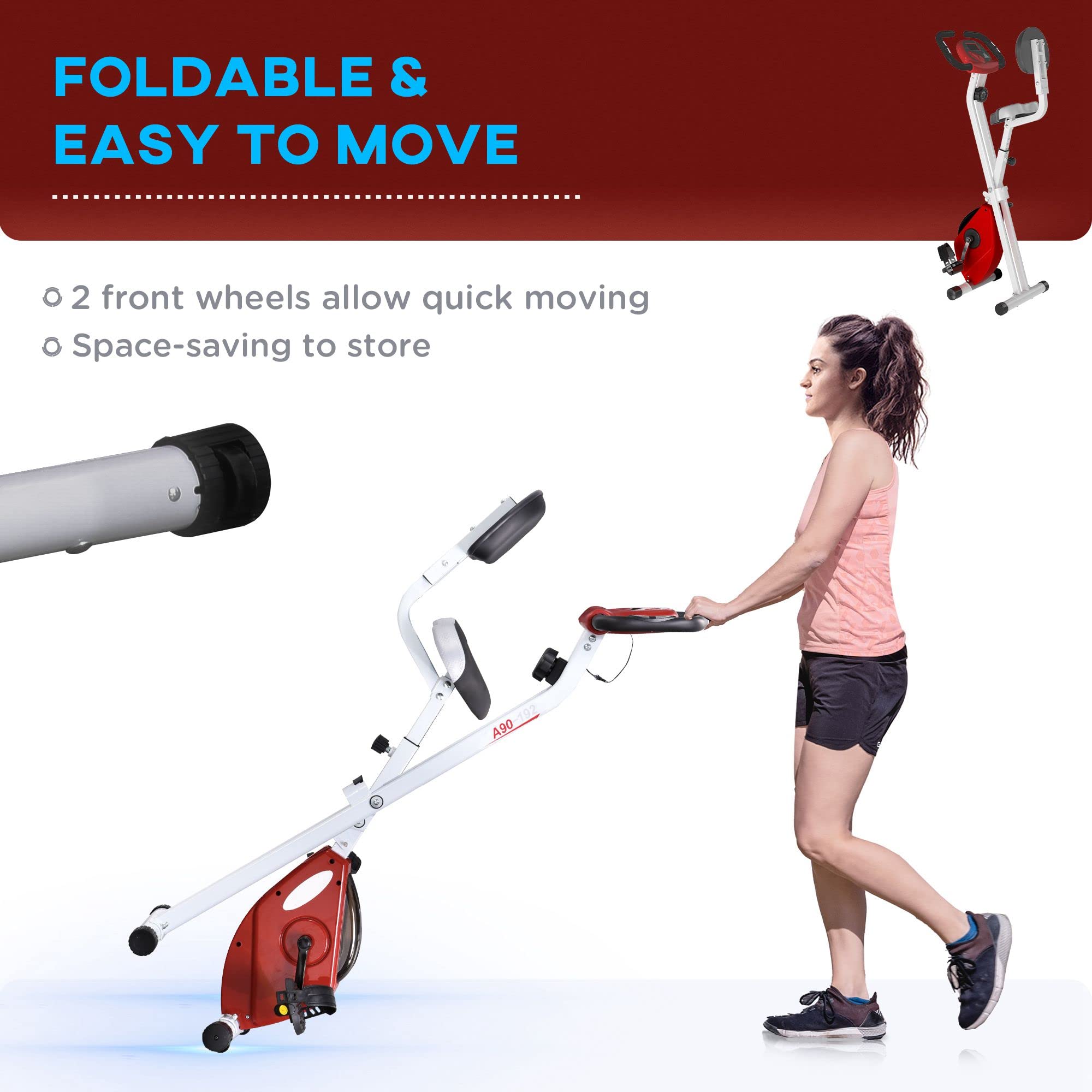 Soozier Foldable Exercise Bike - 8-Level Magnetic Resistance Indoor Cycling Bike with LCD Monitor for Home Cardio Workouts | Perfect for Small Spaces & Apartment Fitness