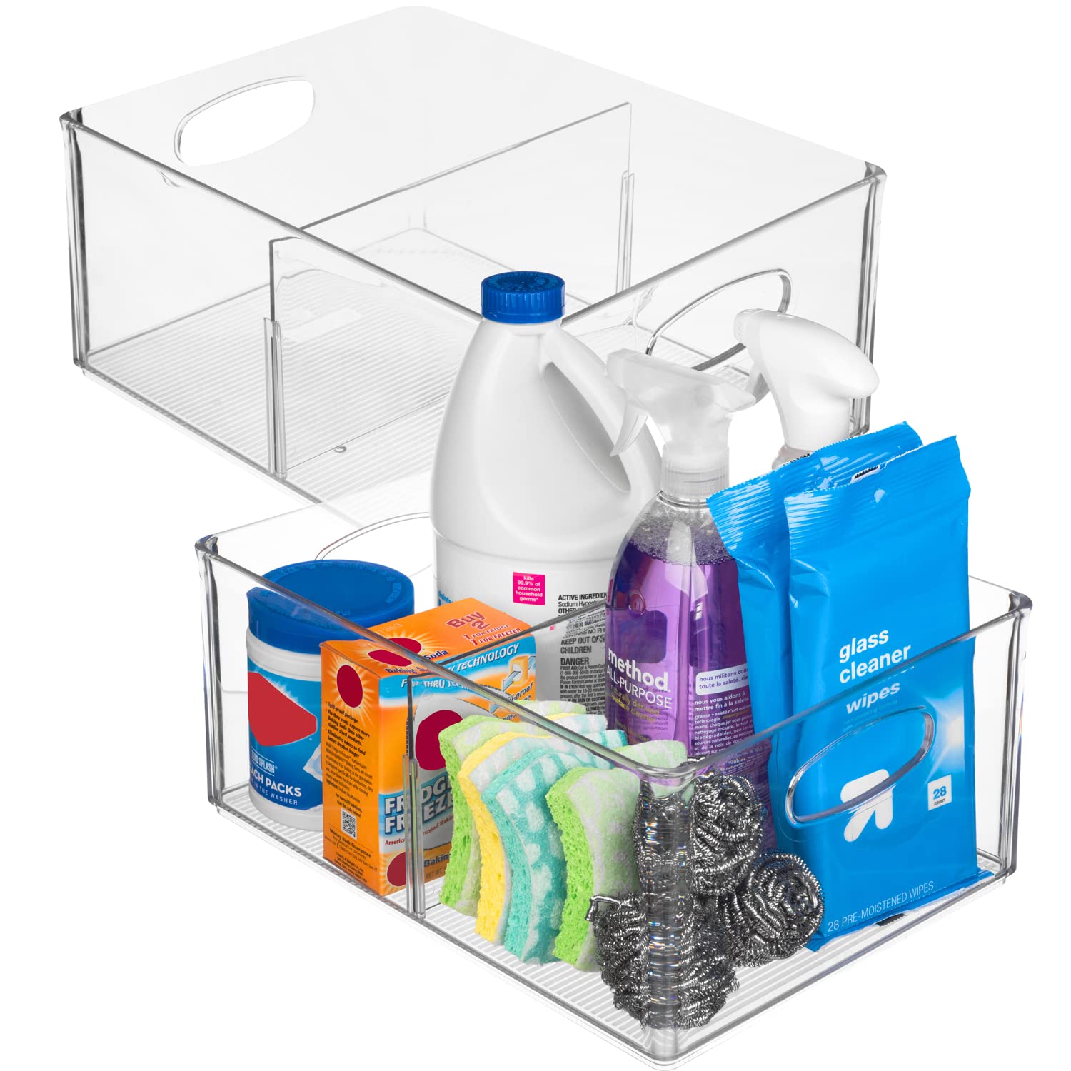 ClearSpace XL All-Purpose Storage Bins with Dividers (13.5x10x6 inches) - Stackable Kitchen & Pantry Organizers for Fridge, Cabinet, Closet - Perfect for Food Storage, Home Organization & Decluttering