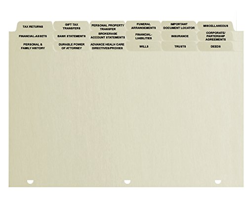 Estate Planning Index Divider Tabs - 25 Sets of 18 Tabs with 3 Reinforced Holes, Durable Index Stock for Legal Documents | Perfect for Binders, File Organizers & Office Organization