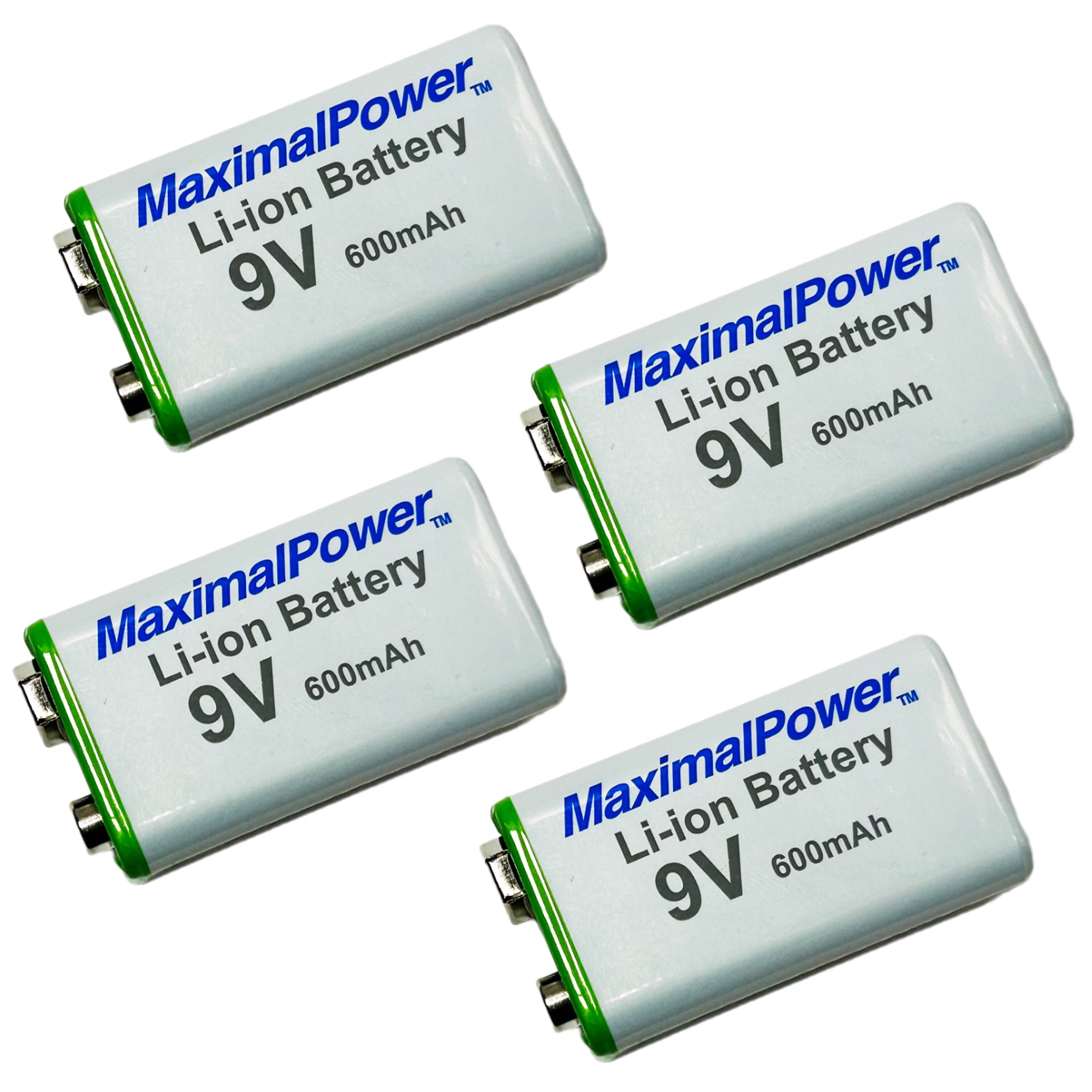 MaximalPower 9V 600mAh Lithium Ion Rechargeable Battery - Long Lasting High Capacity 9 Volt Block Battery for Smoke Detectors, Guitar Pedals & Electronic Devices