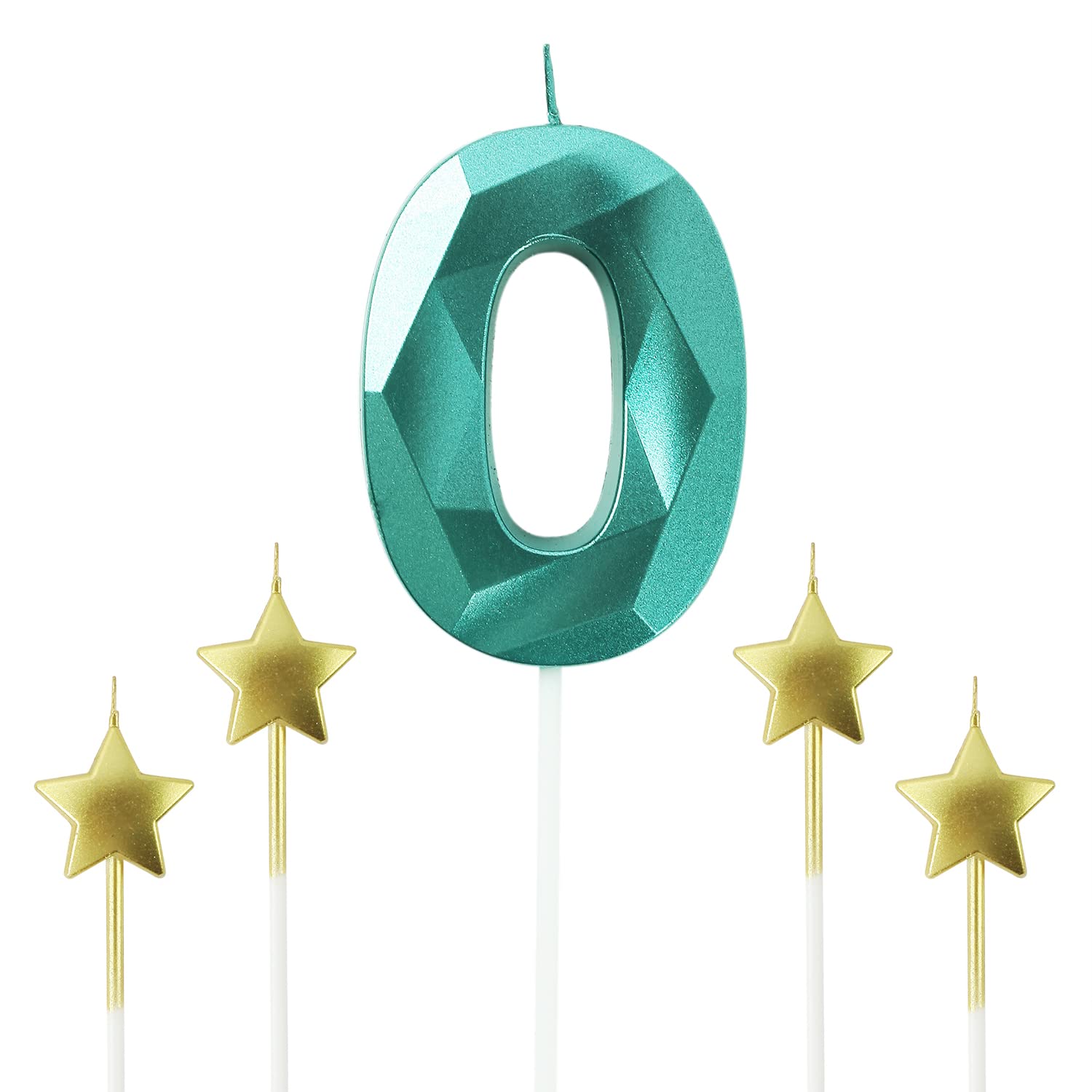 Green Number 0 & Star Birthday Candles - 2.76 Inch 3D Diamond Shaped Cake Candles for Birthday Parties, Anniversary Decorations | Perfect for Cake Toppers, Cupcake Decor, and Special Celebration Desserts