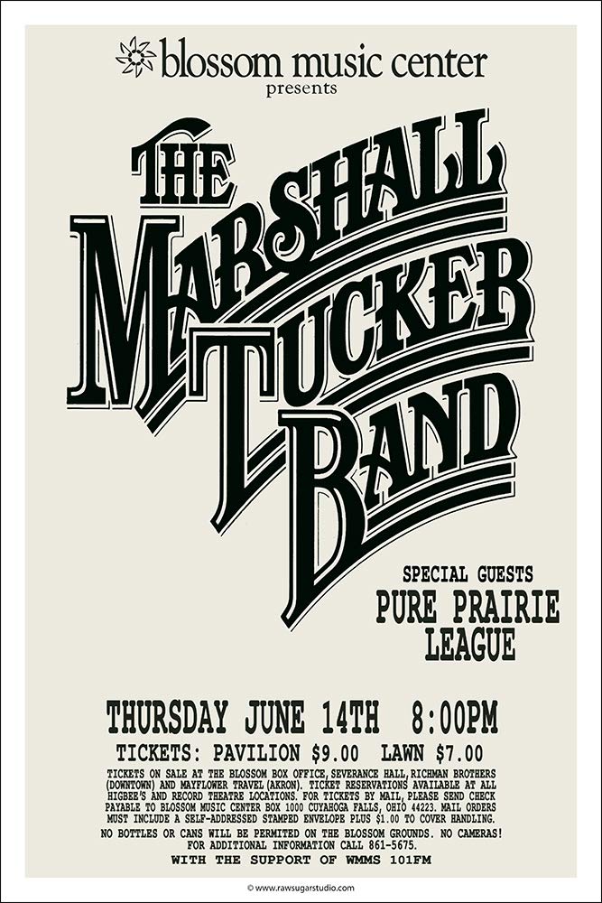Vintage 1979 Marshall Tucker Band & Pure Prairie League Cleveland Concert Poster - Raw Sugar Art Studio - Classic Rock Memorabilia for Music Fans & Home Decor