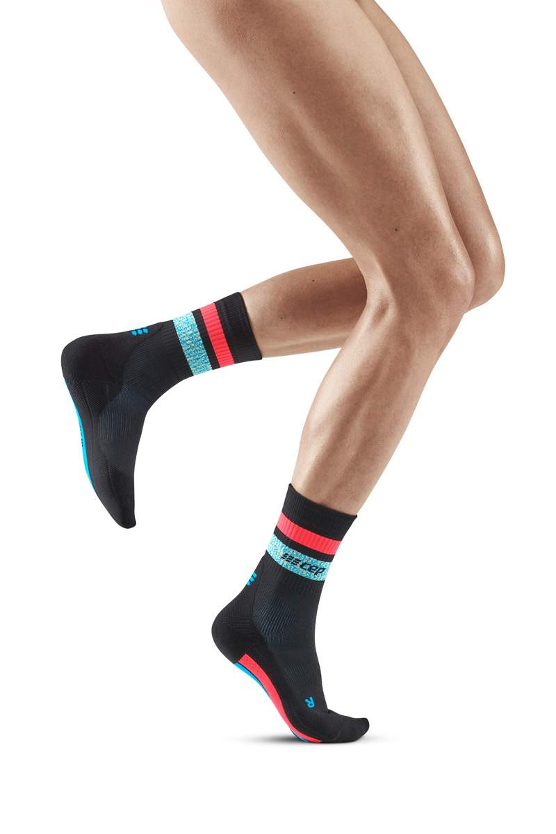 CEP Women's Miami Vibes 80's Retro Socks - Mid Cut Crew Socks in Black/Blue&Pink - Vintage Style for Casual Wear, Sports & Fashion Outfits