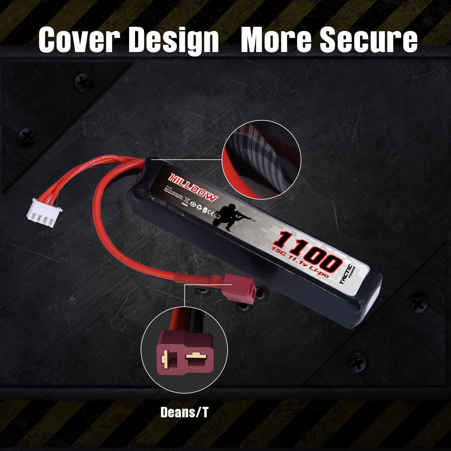 Hilldow 11.1V 1100mAh Airsoft Battery with Deans Plug - for Airsoft Guns & Rifles (M20) - Perfect for Outdoor Airsoft Battles