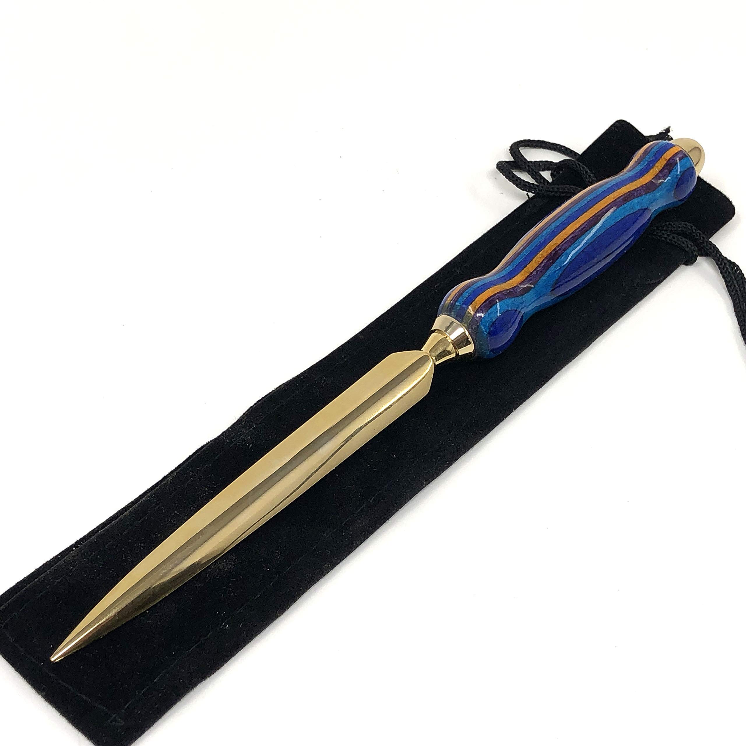 Handcrafted 24K Gold Plated Wooden Letter Opener - Elegant Dyed Veneer Design for Office, Home & Gifts (Perfect for Desk Accessories & Corporate Presents)