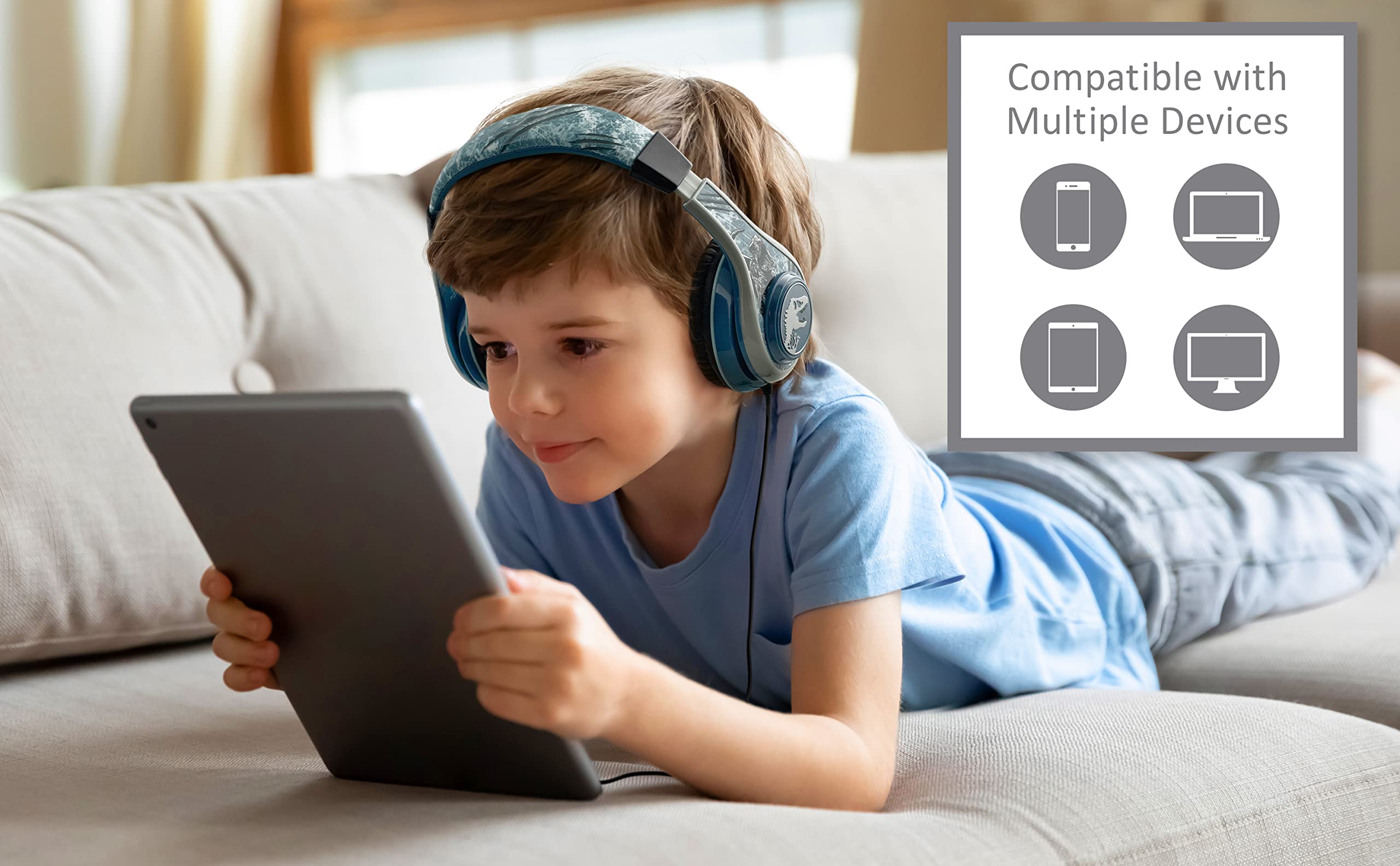 Jurassic World 2 Kids Headphones - Adjustable Stereo Over-Ear Headset with Tangle-Free 3.5mm Wired Cord & Parental Volume Control - Safe for Children - Perfect for School, Home, Travel, Airplanes & Online Learning
