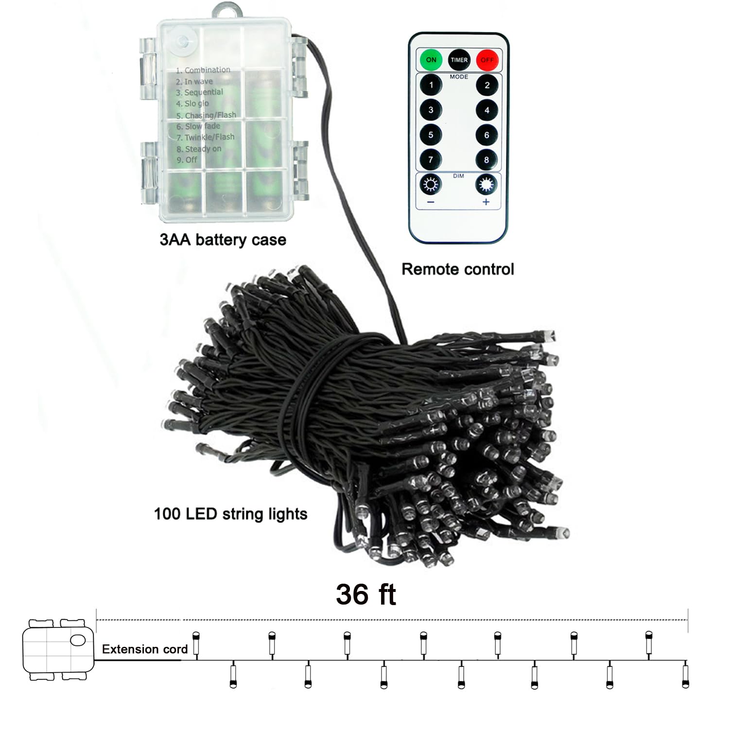 100 LED Battery Remote Control String Lights - 36ft Waterproof Christmas Lights for Indoor/Outdoor Decor, Tree, Wedding, Party, Garden, Wreath & Thanksgiving Decoration | Perfect for Holiday, Home & Event Lighting