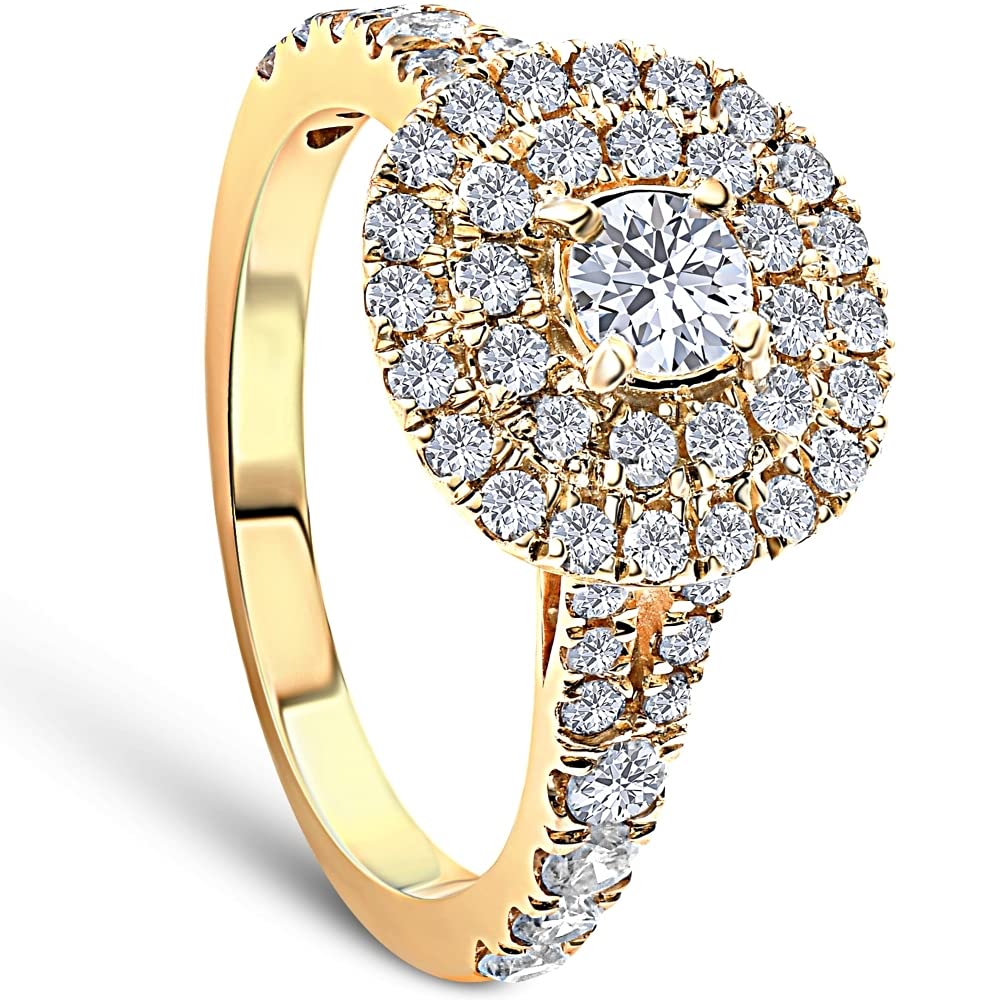 1 Carat TW Diamond Cushion Halo Engagement Ring in 14K Yellow Gold - Perfect for Proposals, Anniversaries & Bridal Jewelry