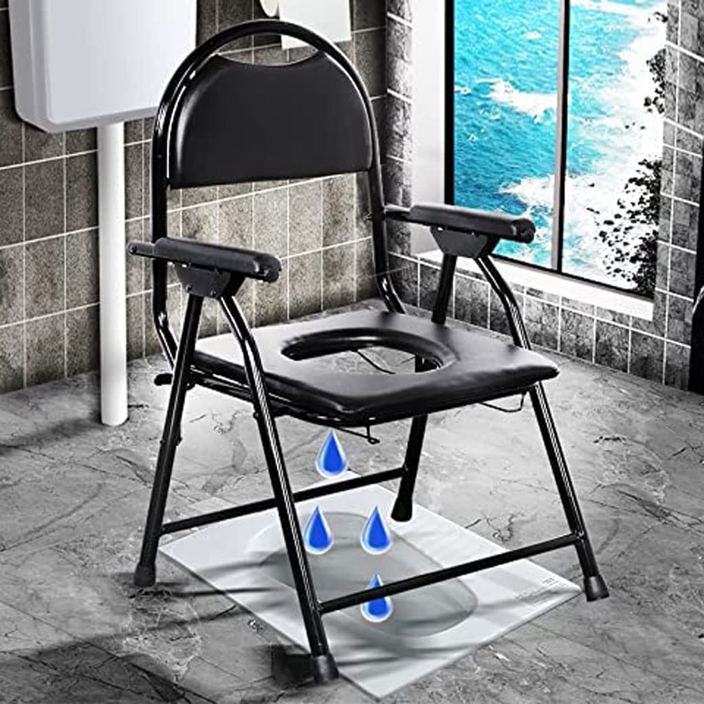 FKJLUN Folding Lightweight Commode Chair - Portable Foldable Bedside Toilet with Backrest & Armrest, Height-Adjustable Shower Chair for Elderly & Disabled - Ideal for Home, Hospital, Camping & Travel Use