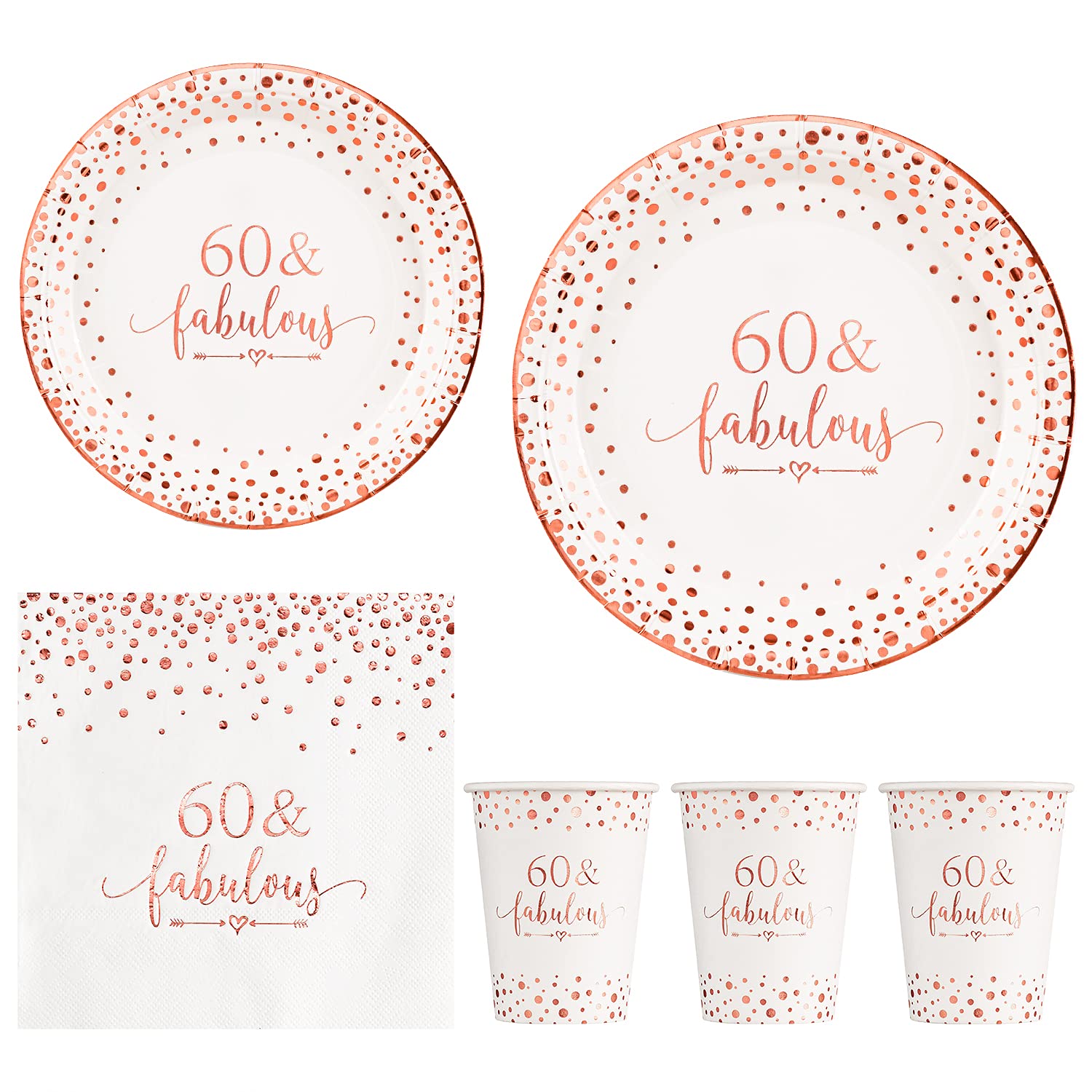 Elegant Rose Gold Foil 60-Piece Disposable Tableware Set - 24 Plates (9